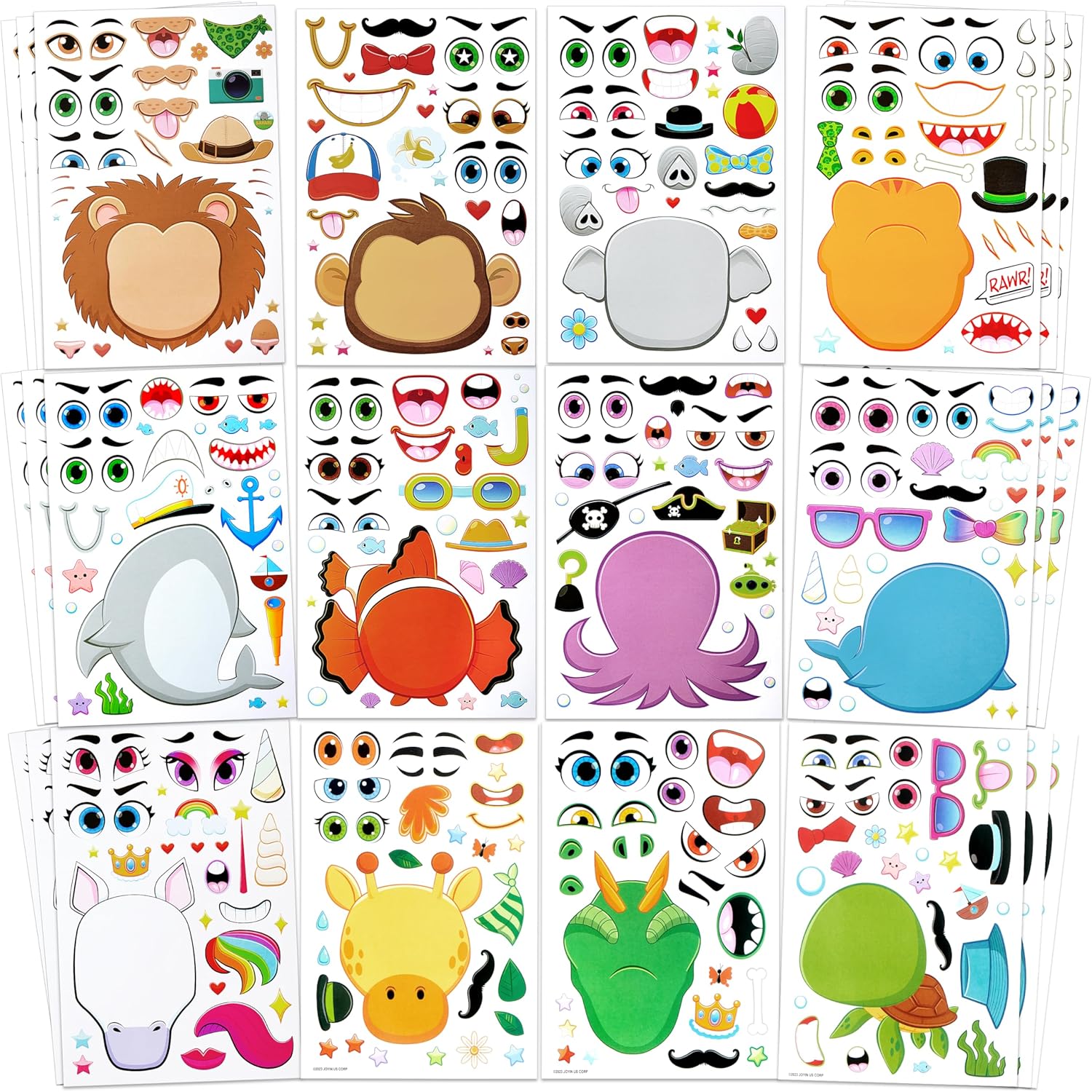 JOYIN 36 PCS 9"x6" Make a face Stickers for Kids, Make Your Own Animal Mix and Match Sticker Sheets with Safaris, Sea and Fantasy Animals Kids Crafts Party Favors Goodie Bags Stuffers