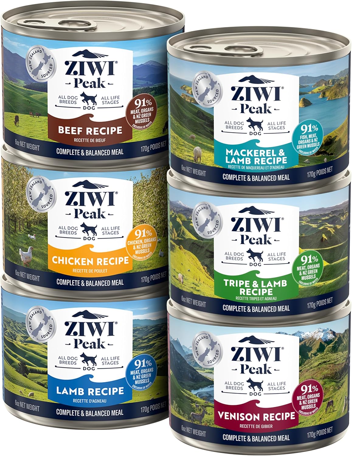 ZIWI Peak Canned Dog Food, Beef, Chicken, Lamb, Tripe, Venison, 6 x 6 oz
