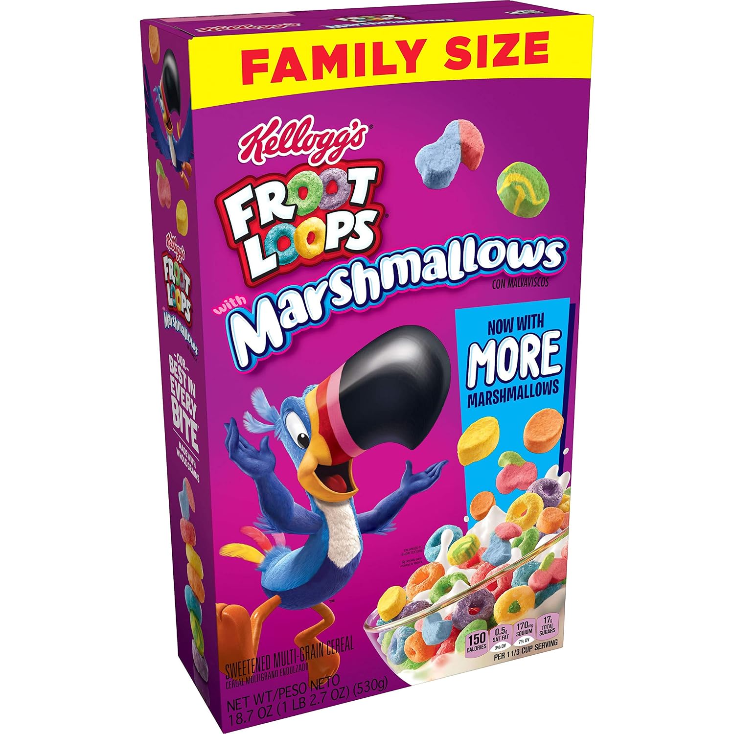 Kellogg's Froot Loops, Breakfast Cereal, Original with Marshmallows, Excellent Source of Vitamin C, Family Size, 18.7oz Box(Pack of 6)