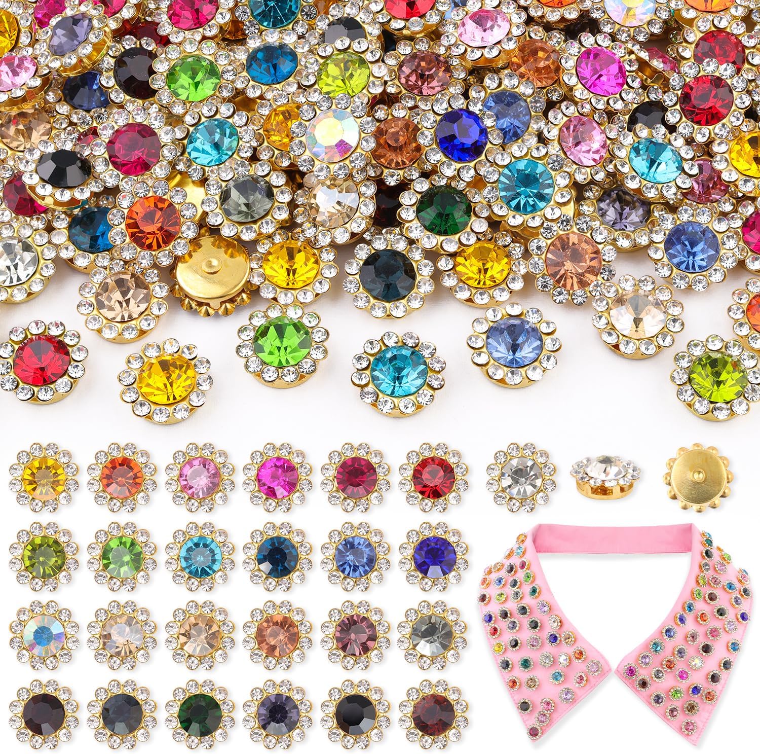 150 PCS 25 Mixed Colors Sew on Rhinestones,12 MM Crystal Glass with Metal Base Flower Shape Claw Flatback Rhinestones for Crafting, Bedazzling Rhinestone for Clothes Shoes Hats & Sewing Accessories