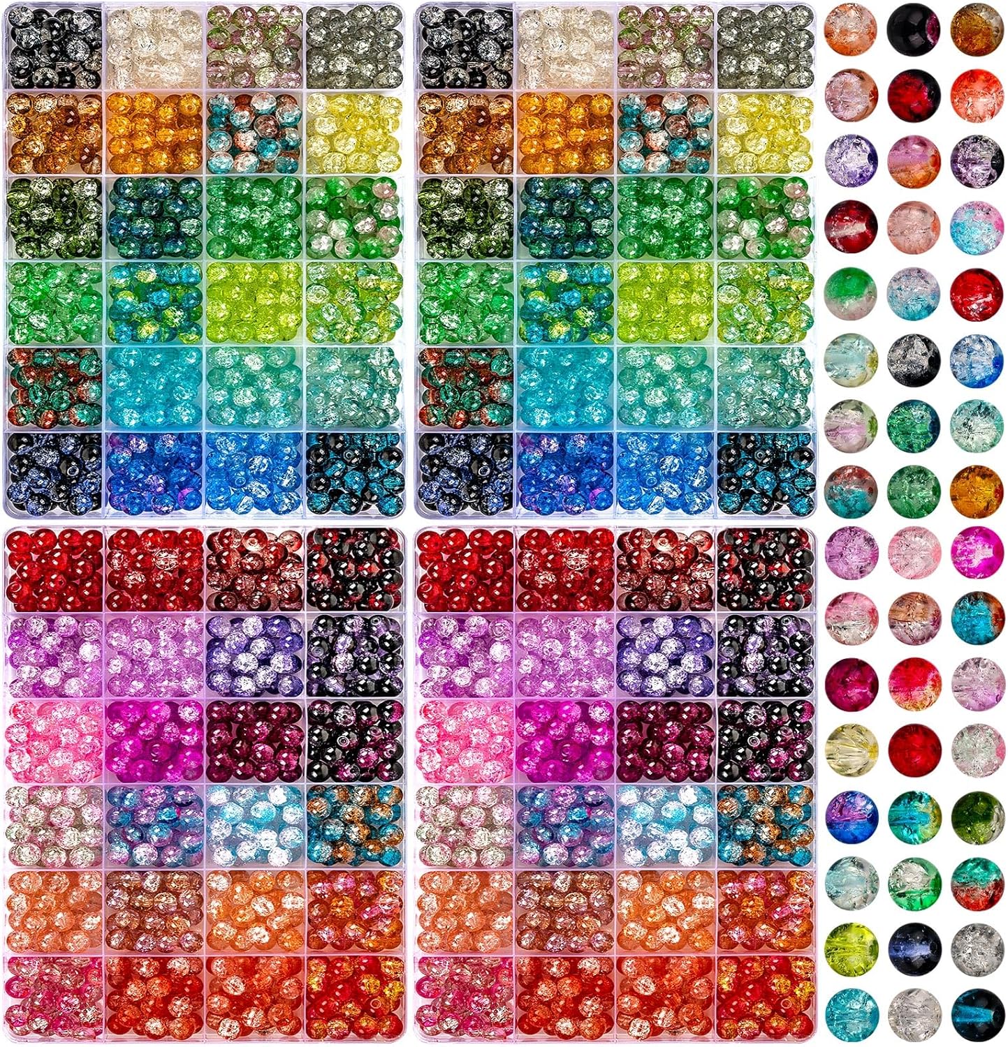 XSEINO 2400 Pieces 8mm Crack Glass Beads for Jewelry Making,48 Dazzling Colors Round Glass Beads Friendship Beads for Bracelet Earring Necklaces Making and DIY Crafts