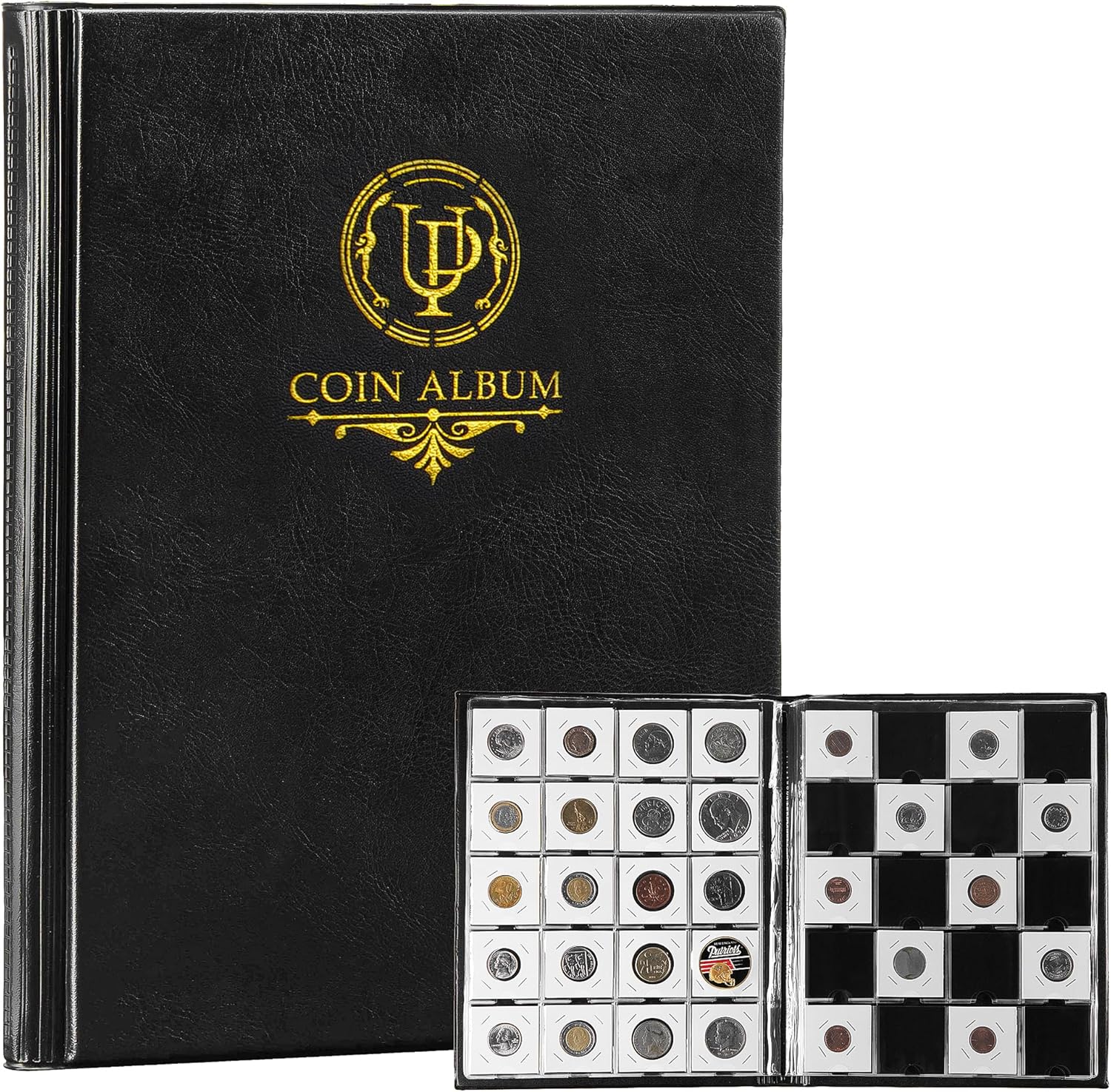 Uncle Paul 200 Pockets Collecting Album for Coin Flip - Classic Large Capacity Collection Book Coin Holder for Stamps Medals Badges Black CS46BK01