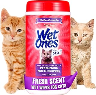 Wet Ones for Pets Cat Cleaning Wipes - Fresh Scent Cat Grooming Wipes with Aloe Vera - Safe Cat Hygiene Supplies - Cat Fur Cleaner - Cat Dander Wipes - Kitten Wipes - Pet Cleaning Supplies - 50 Count