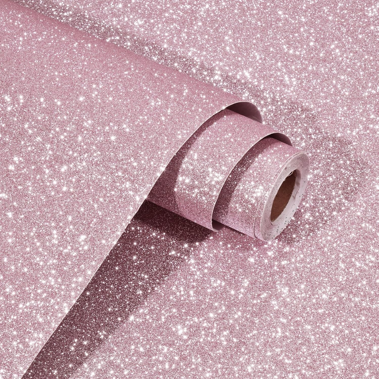 WESTICK 394" x 12" Thick Pink Glitter Wallpaper Stick and Peel Sparkle Pink Contact Paper for Walls Decorative Princess Girly Glitter Wallpaper for Bedroom Dresser Desk Countertops Living Room Decor