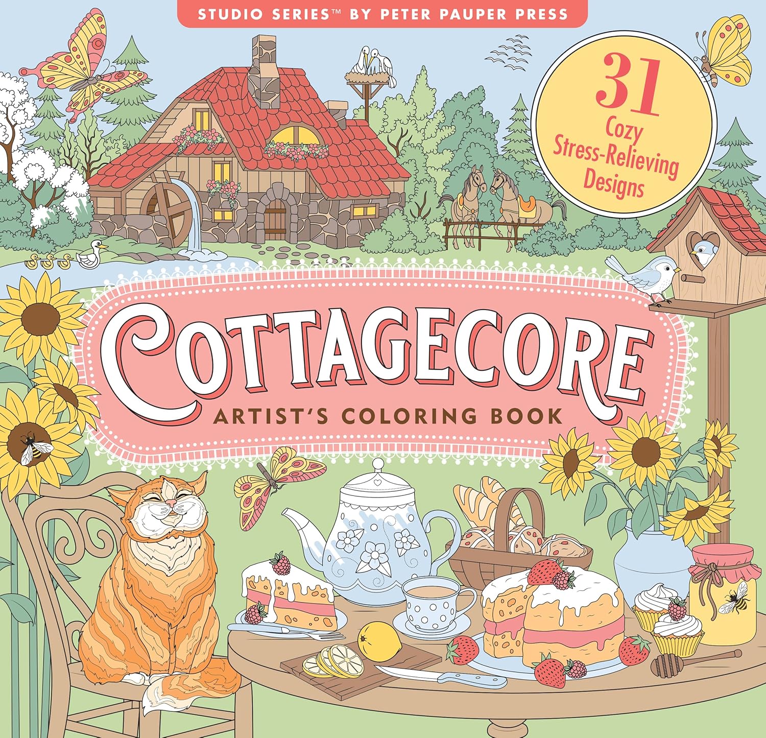 Cottagecore Adult Coloring Book (31 stress-relieving designs)