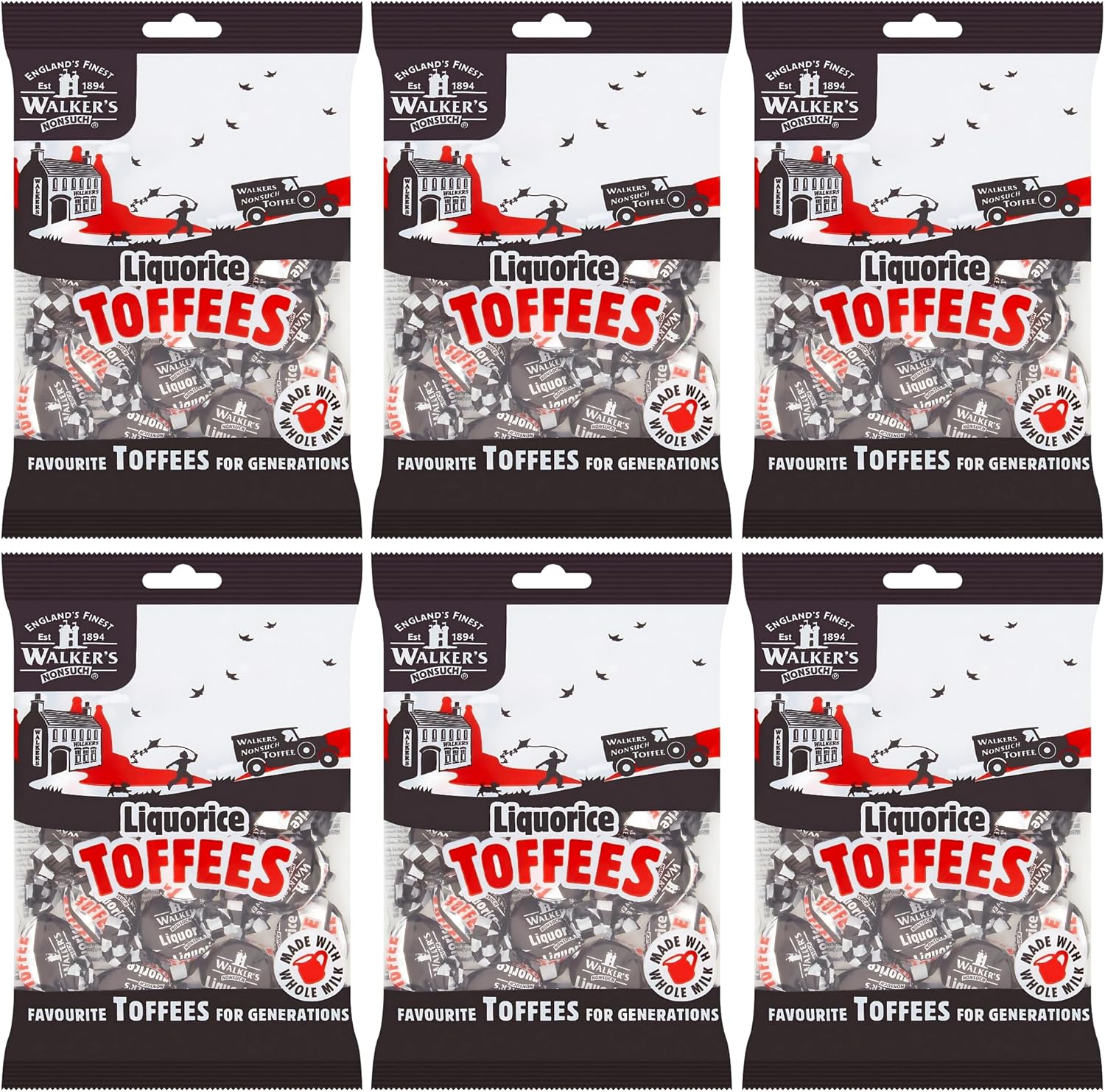 Walkers Nonsuch Liquorice Toffees Bag 5.29 Oz (Pack of 6) – Black Licorice Candy, British Chewy Toffee Candy, Old Fashioned Sweets, Traditional English Treats, Imported from UK