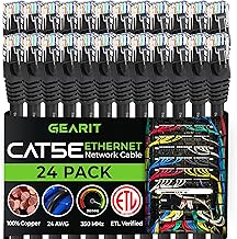 GEARIT 24-Pack, Cat5e Ethernet Patch Cable 6 Feet - Snagless RJ45 Computer LAN Network Cord, Black