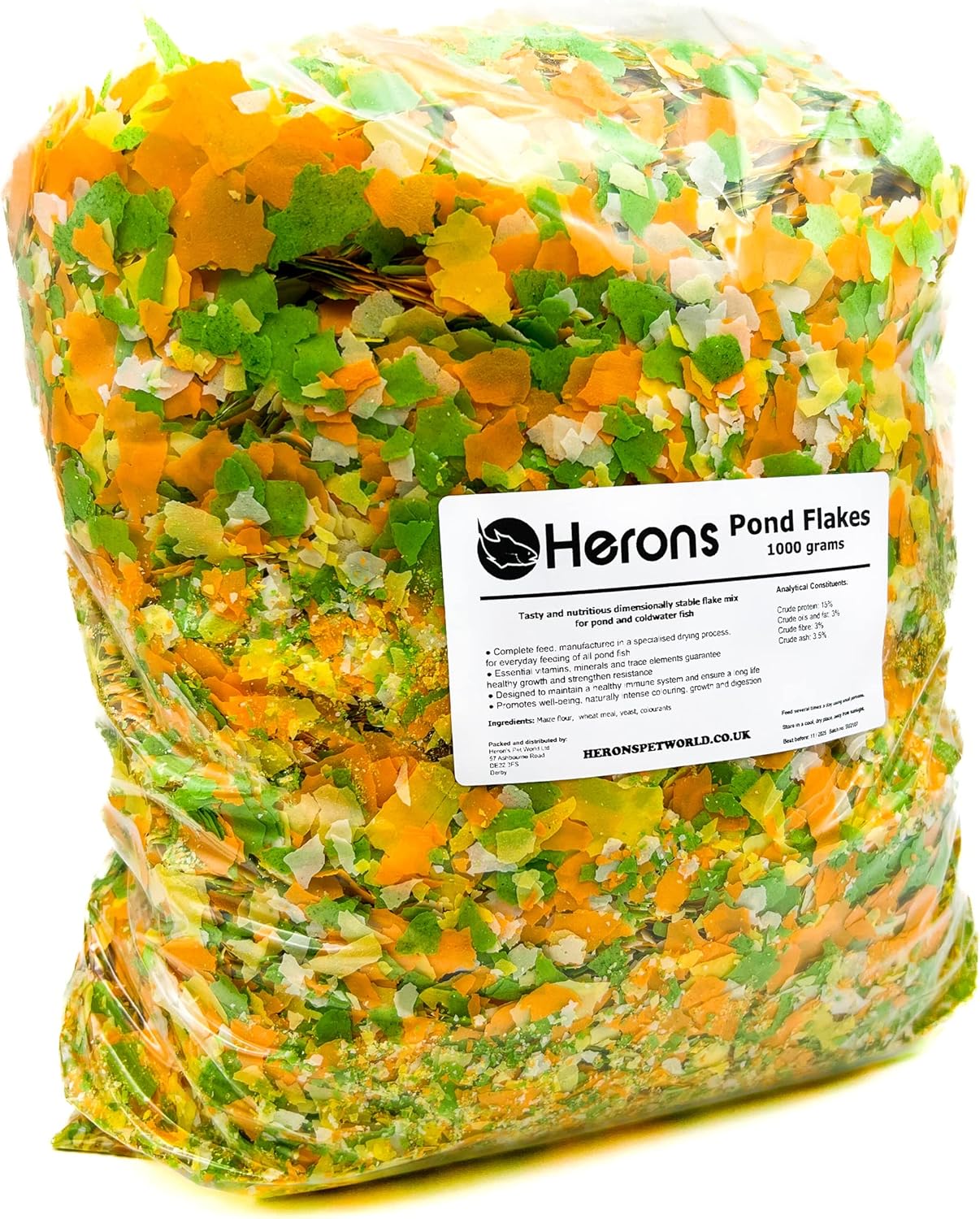 HERONS - Pond Flakes 1 KG - 10L - For Koi, Carp and Other Pond and Coldwater Fish - With Essential Vitamins, Minerals and Trace Elements - Supports Healthy Immune System - Does Not Cloud Water