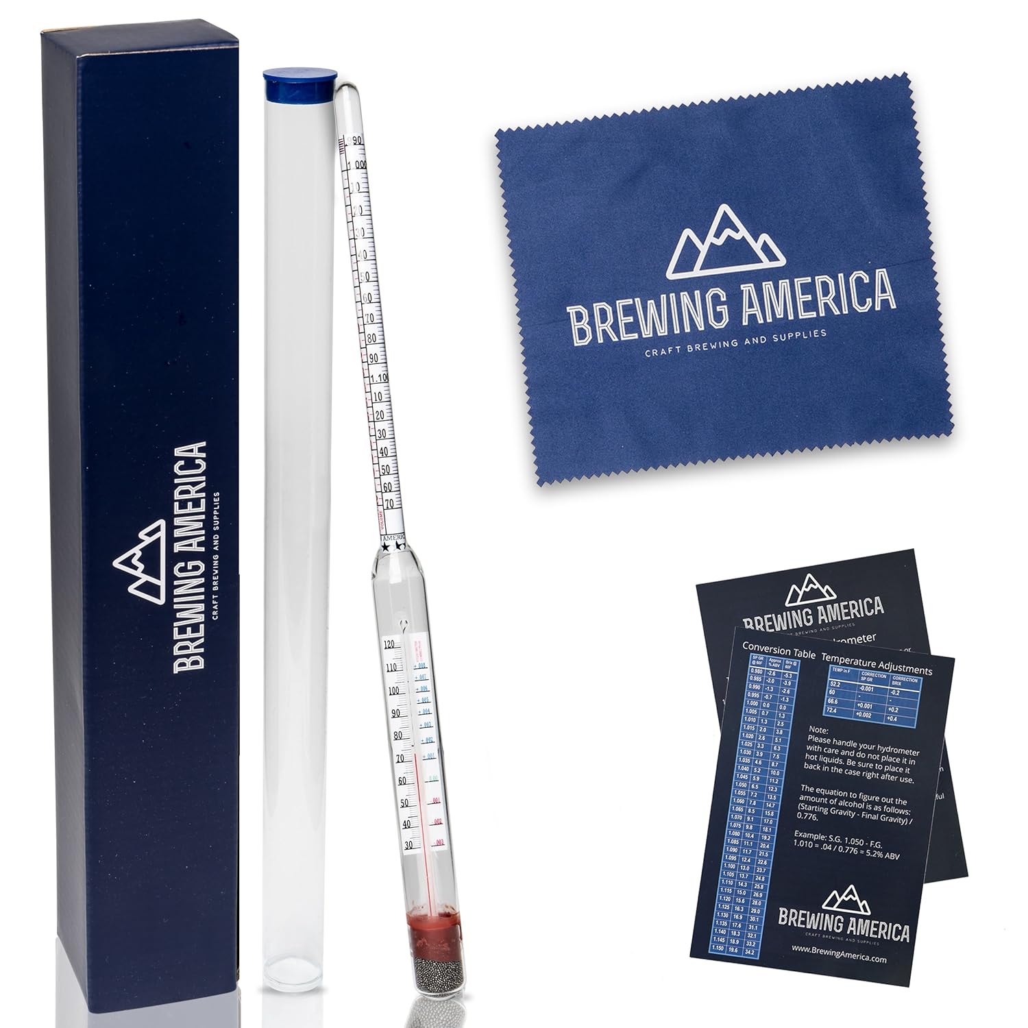 Thermo-Hydrometer Triple Scale Single: ABV Tester Professional NIST Traceable Hydrometer - Made in America