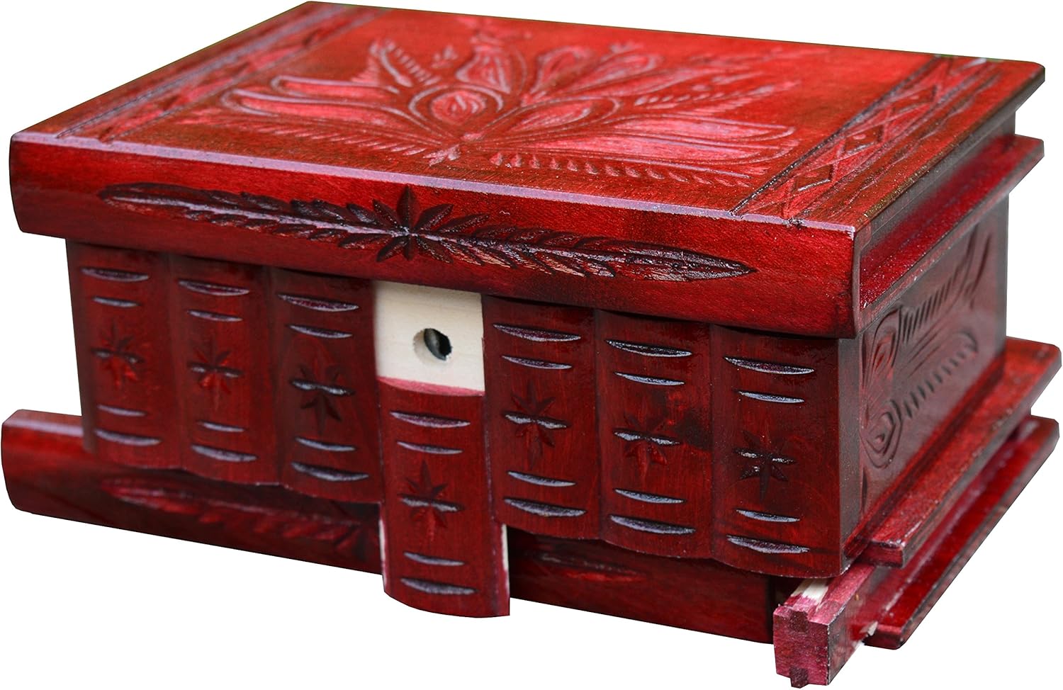 TransylvanyArt Jewellery Trinket Box, Earring Ring Holder, Gifts for women, Decorative Storage boxes, Carved Wooden Secret Mystery box (Dark Red)