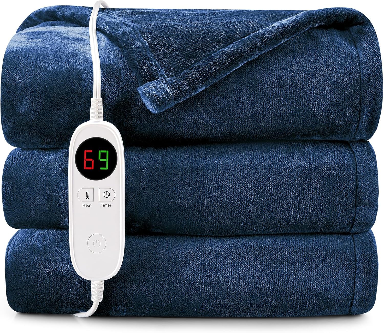HYLEORY Heated Electric Blanket Throw 50" x 60" Soft Warm Flannel with 6 Heating Levels & 9 Hours Timer Auto Shutt Off, Heating Blanket for Full Body - Navy Blue