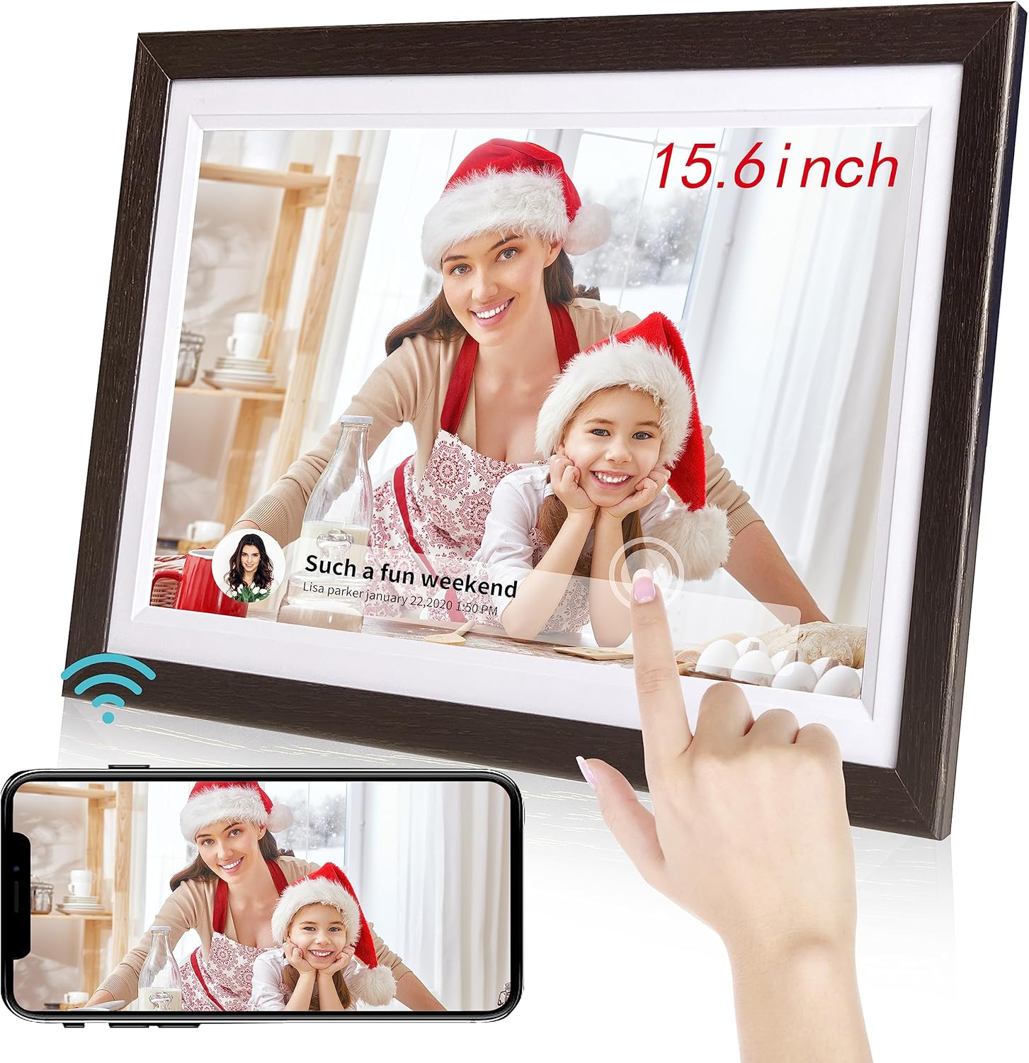 15.6 inch WiFi Digital Picture Frame 32GB Large Storage Digital Photo Frame, IPS HD 1080P Touch Screen Smart Photo Frame, Auto-Rotate, Wall Mountable, Easy Setup to Share Photos/Videos via Uhale APP