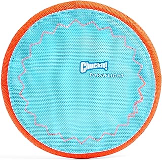 Chuckit! Paraflight Flying Disc Dog Toy - Water Floating Flyer - Durable Nylon Construction with Soft Rubber Edges - For Small and Medium Dogs - Size Small - 6.75" L x 6.75" W - Pack of 1