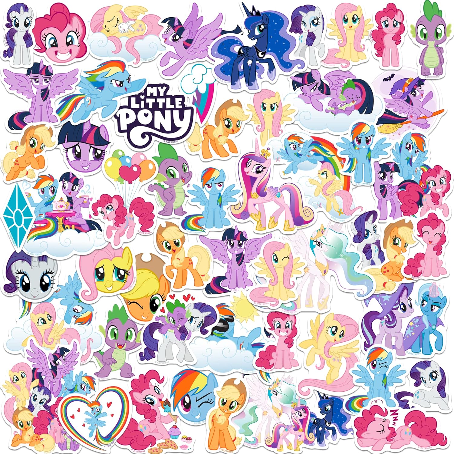 My Little Pony TV Friendship is Magic 50ct Vinyl Large Deluxe Stickers Variety Pack - Laptop, Water Bottle, Scrapbooking, Tablet, Skateboard, Indoor/Outdoor - Set of 50