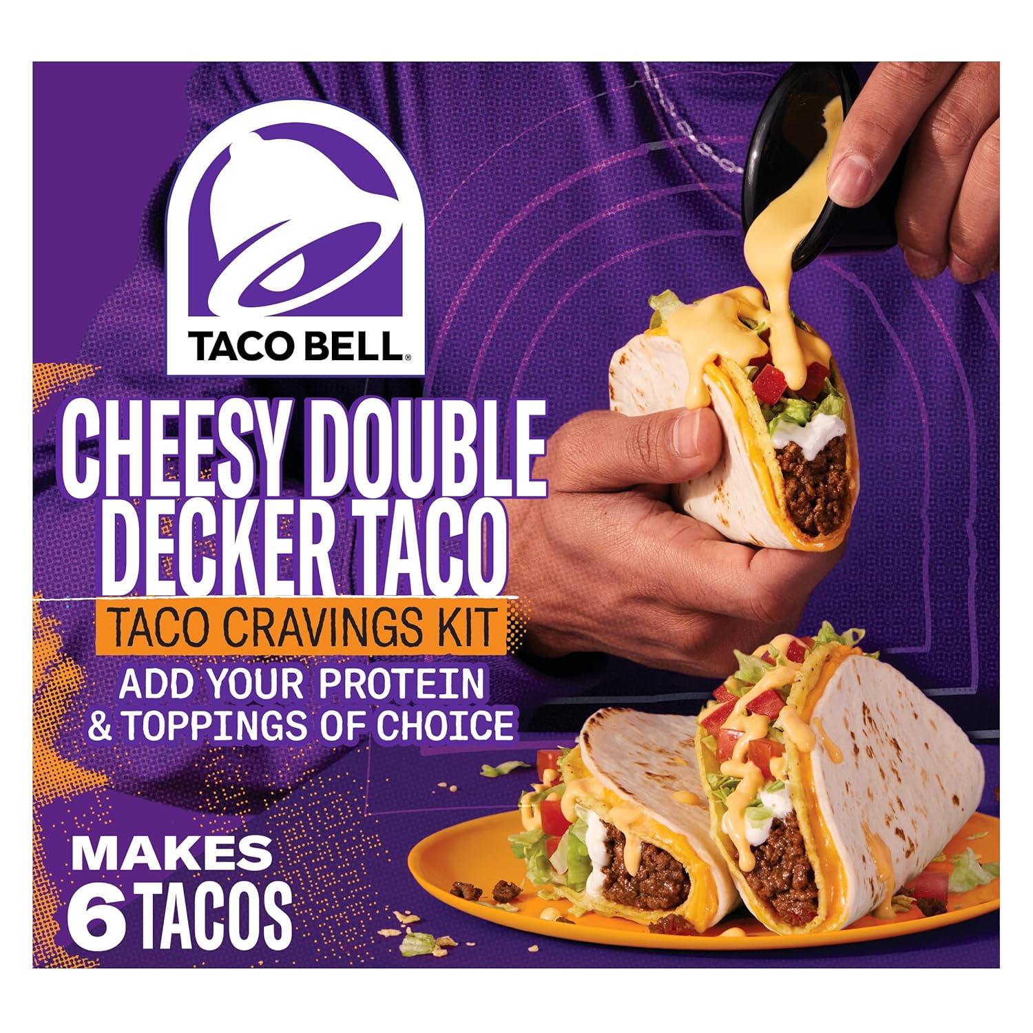 Taco Bell Cheesy Double Decker Taco Dinner Kit with 6 Soft Tortillas, 6 Crunchy Taco Shells, Velveeta Cheese Sauce & Seasoning, 14 oz Box