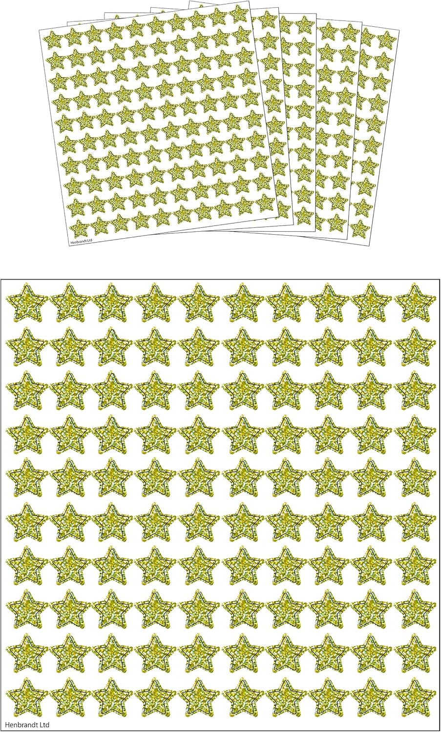 HENBRANDT Gold Holographic Star Stickers (Pack of 500) Gold Stars Mini Teacher Reward Stickers Scrapbook Stars for Crafts Glitter Art and Craft Classroom Resource