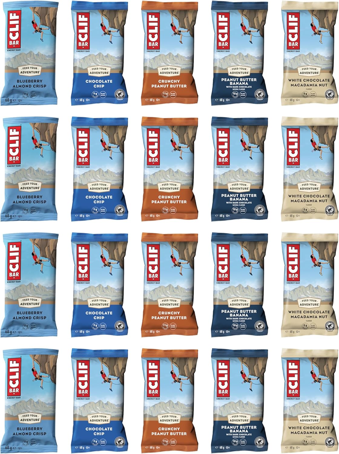 CLIF Bar ENERGY BAR Mixed Flavour Variety-Pack x 20 bars | Nutritional Bar | Source of Plant Based Protein | 20 bars x 68g