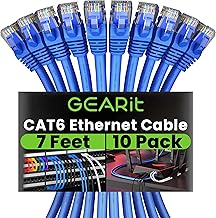 GearIT Cat 6 Ethernet Cable 7 ft (10-Pack) - Cat6 Patch Cable, Cat 6 Patch Cable, Cat6 Cable, Cat 6 Cable, Cat6 Ethernet Cable, Network Cable, Internet Cable - Blue 7 Feet