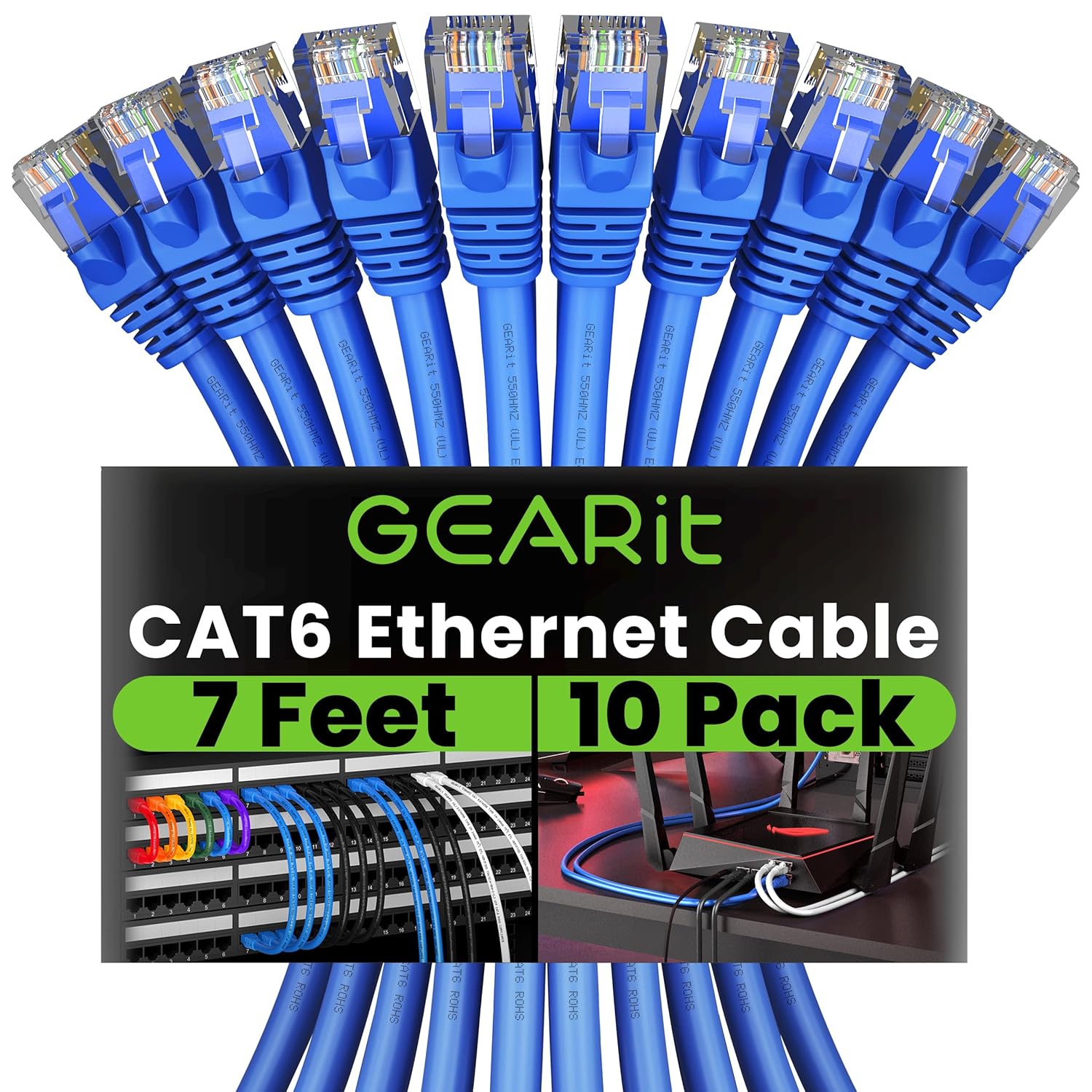 GearIT Cat 6 Ethernet Cable 7 ft (10-Pack) - Cat6 Patch Cable, Cat 6 Patch Cable, Cat6 Cable, Cat 6 Cable, Cat6 Ethernet Cable, Network Cable, Internet Cable - Blue 7 Feet