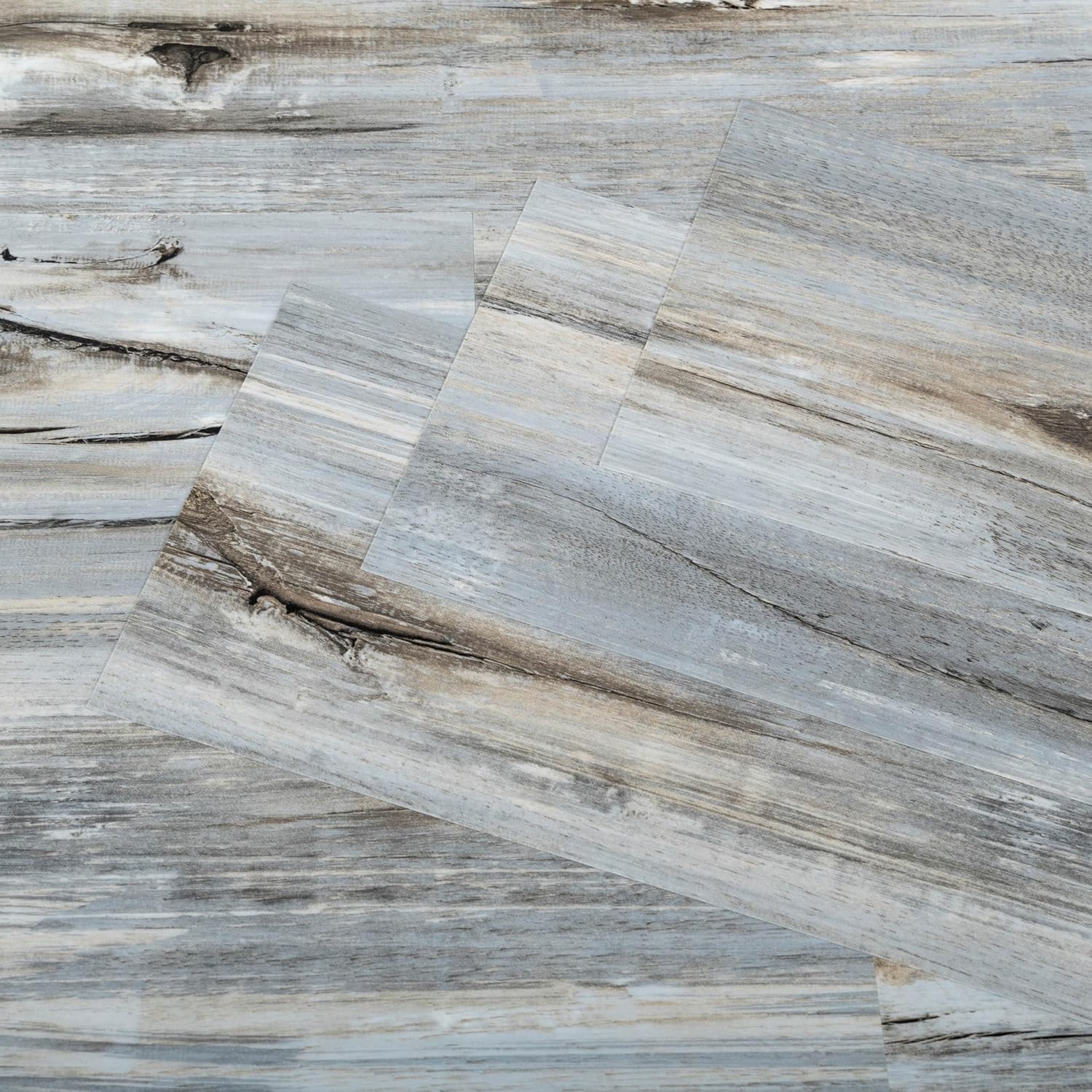 Self Adhesive Floor Planks, Floor Tiles Self Adhesive, Vinyl Flooring Waterproof Peel and Stick for Kitchen Bathroom Living Room Blue Grey Wood PVC 90X15cm