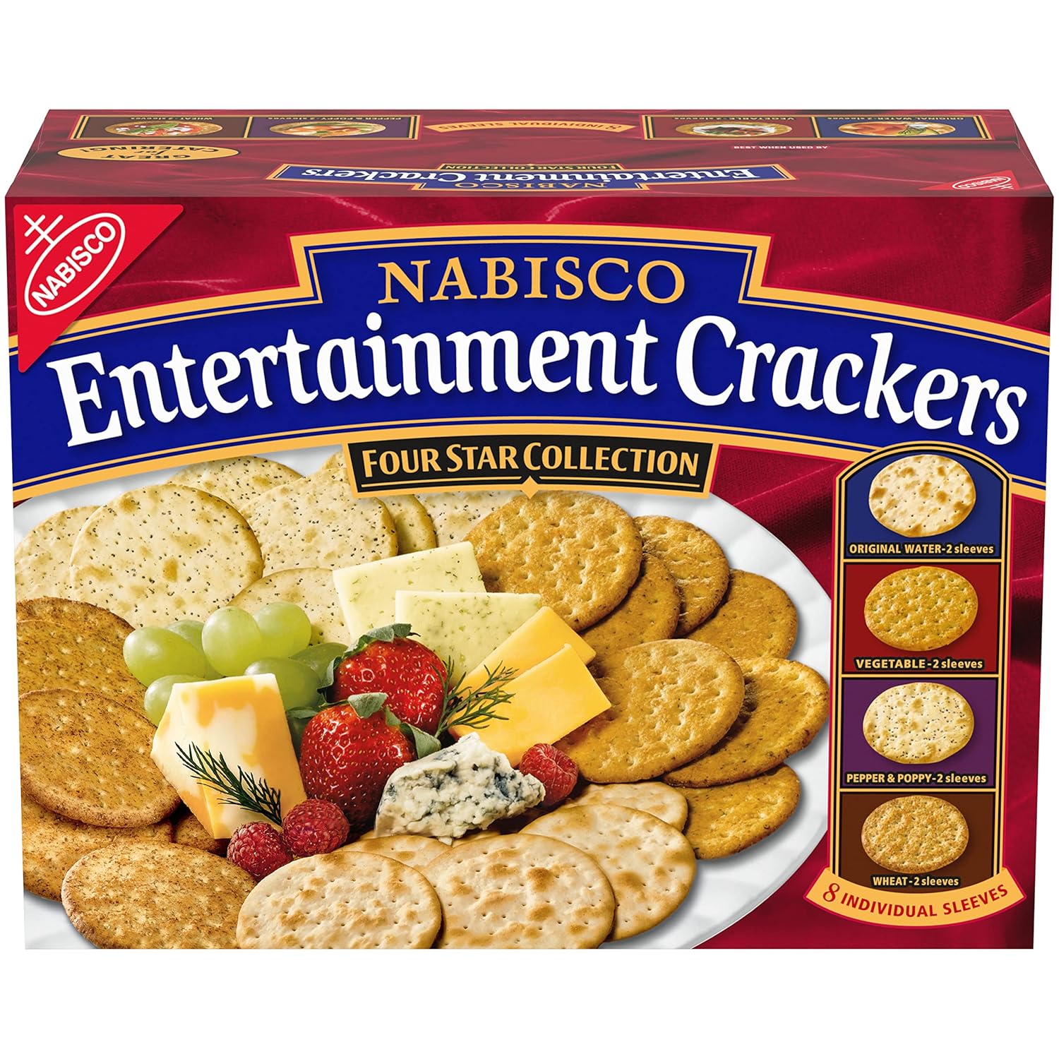 Nabisco Entertainment Crackers Variety Pack, Original Water, Vegetable, Pepper & Poppy, Wheat, 8 Individual Sleeves, 2 lb 8 oz