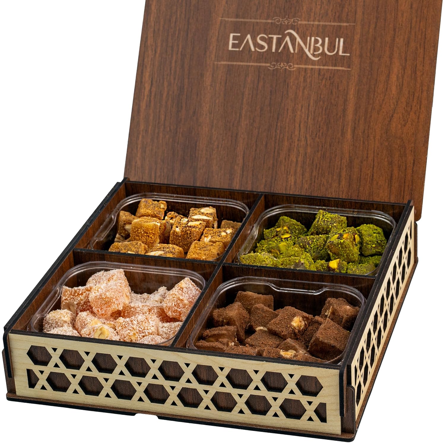 Eastanbul Turkish Delight, 32oz, Turkish Delights Candy, Premium Assorted Lokum with Nuts, Lokum with Nuts in Souvenir Wooden Gift Box, International Candy Sweets, Gourmet Gift Box