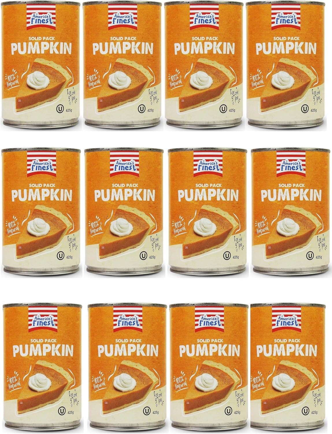 America's Finest | Pack of 12 | Pumpkin Puree - 100% Pure Pumpkin - 425g Tin