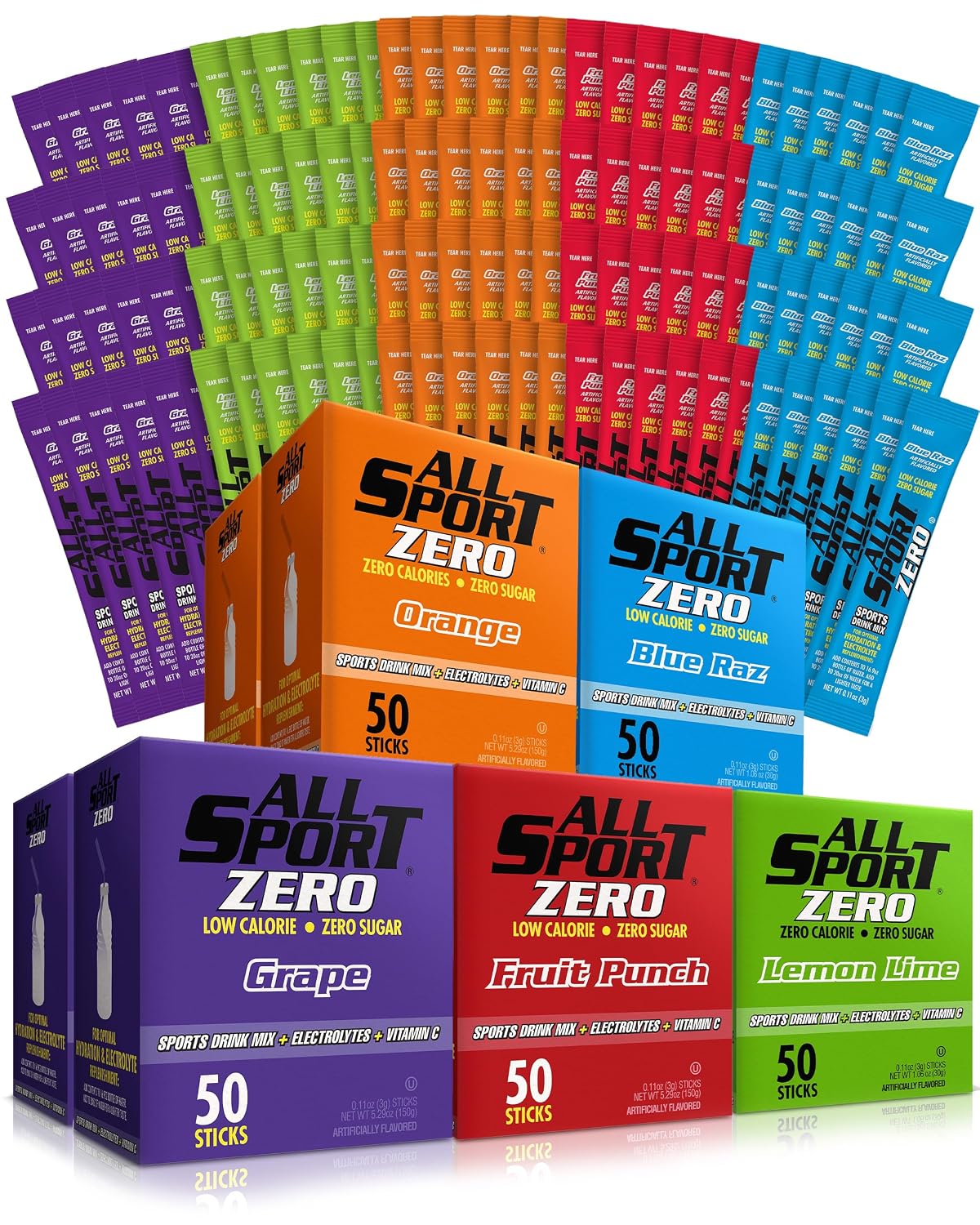 All Sport Zero Variety Powder Sticks, Sugar Free Electrolytes (Pack of 500)