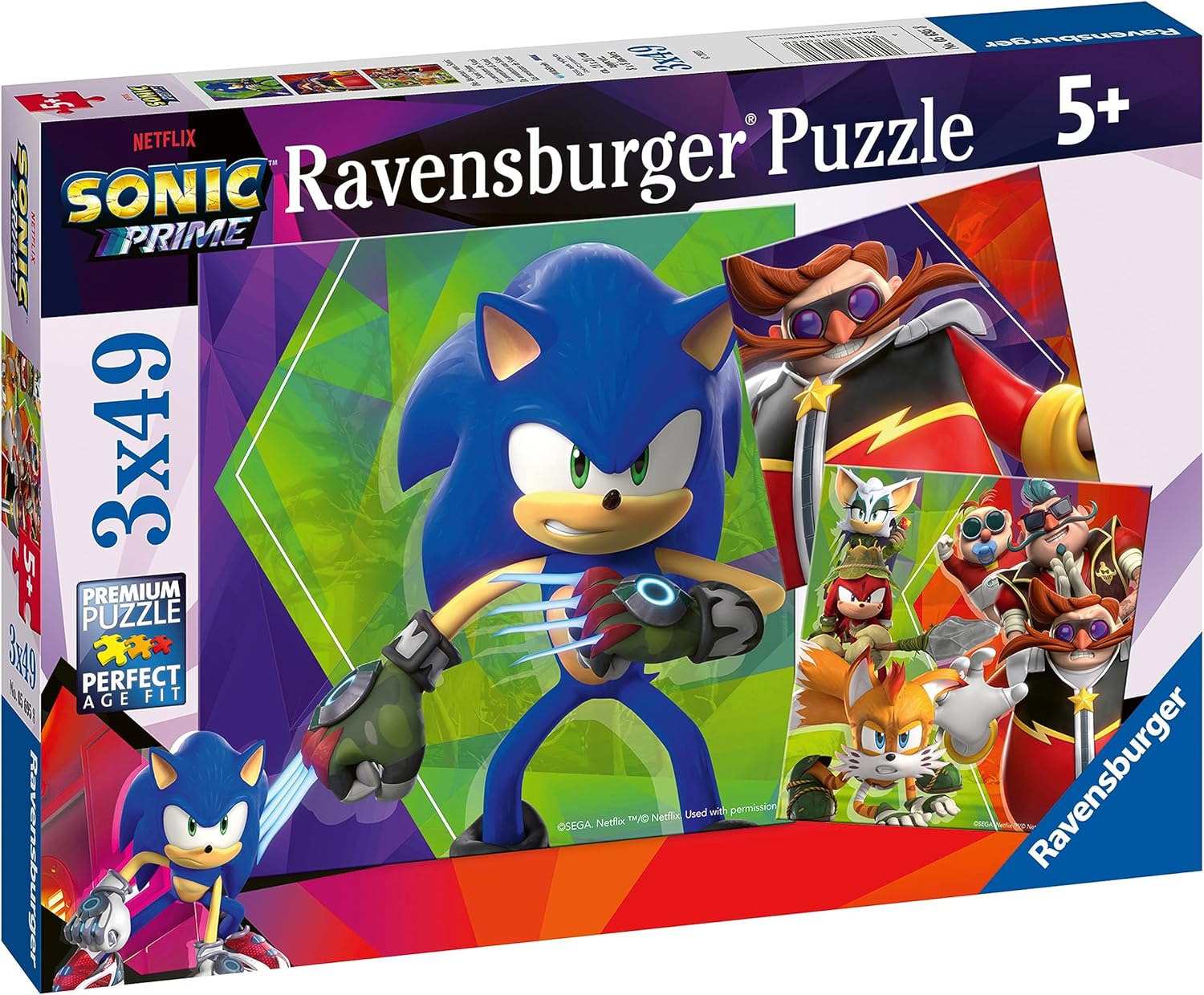 Ravensburger Sonic Prime 3x 49 Piece Jigsaw Puzzles for Kids Age 5+
