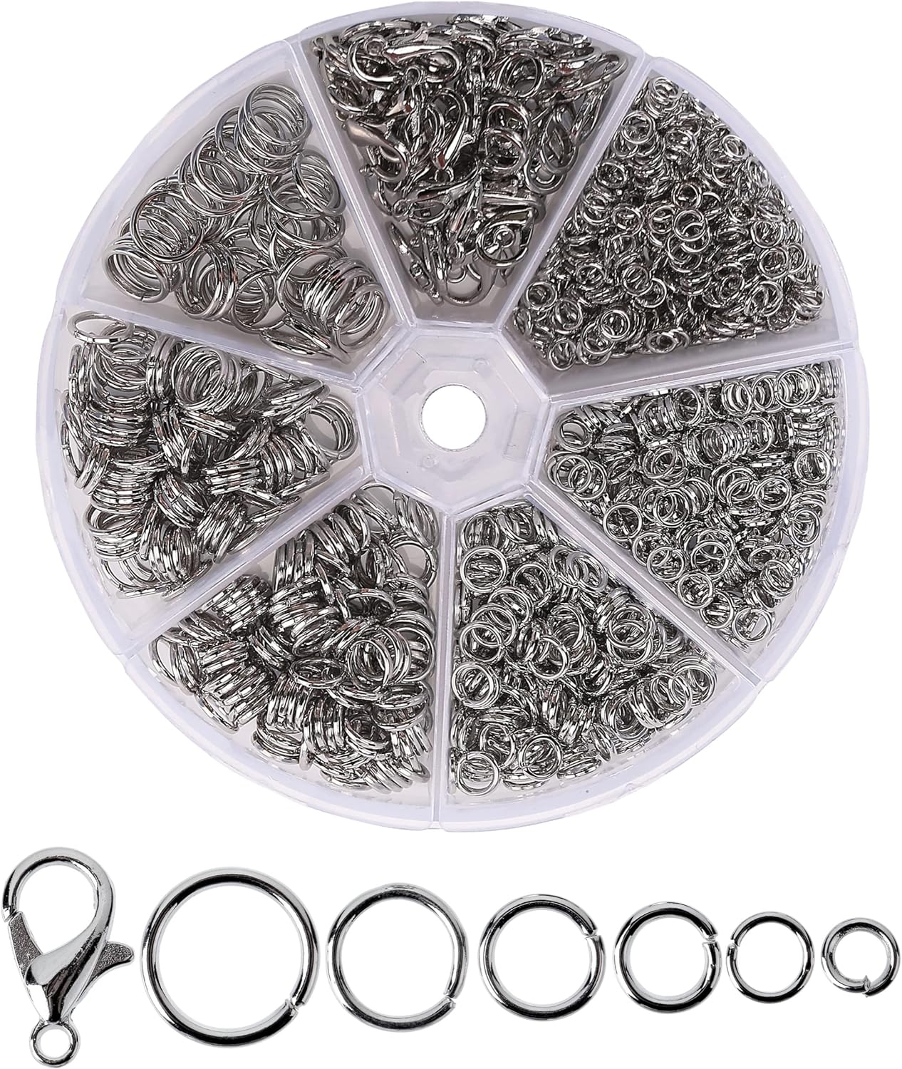 Mr. Pen- Open Jump Rings, Silver, 1014 pcs, 6 Sizes Open Jump Rings for Jewelry Making, Silver Jump Rings and Lobster Clasps