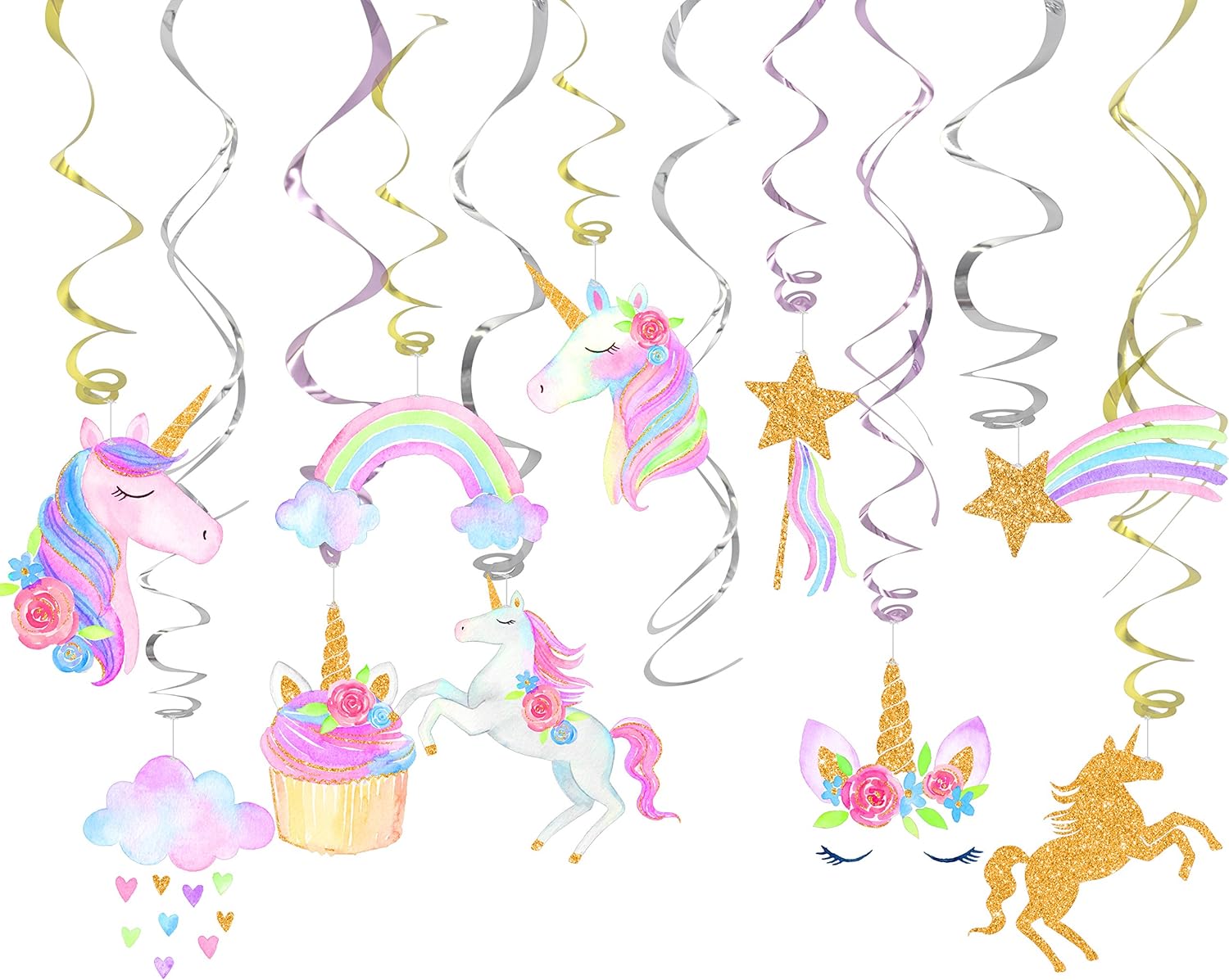 30 Ct Unicorn Hanging Swirl Decorations - Unicorn Party Decorations