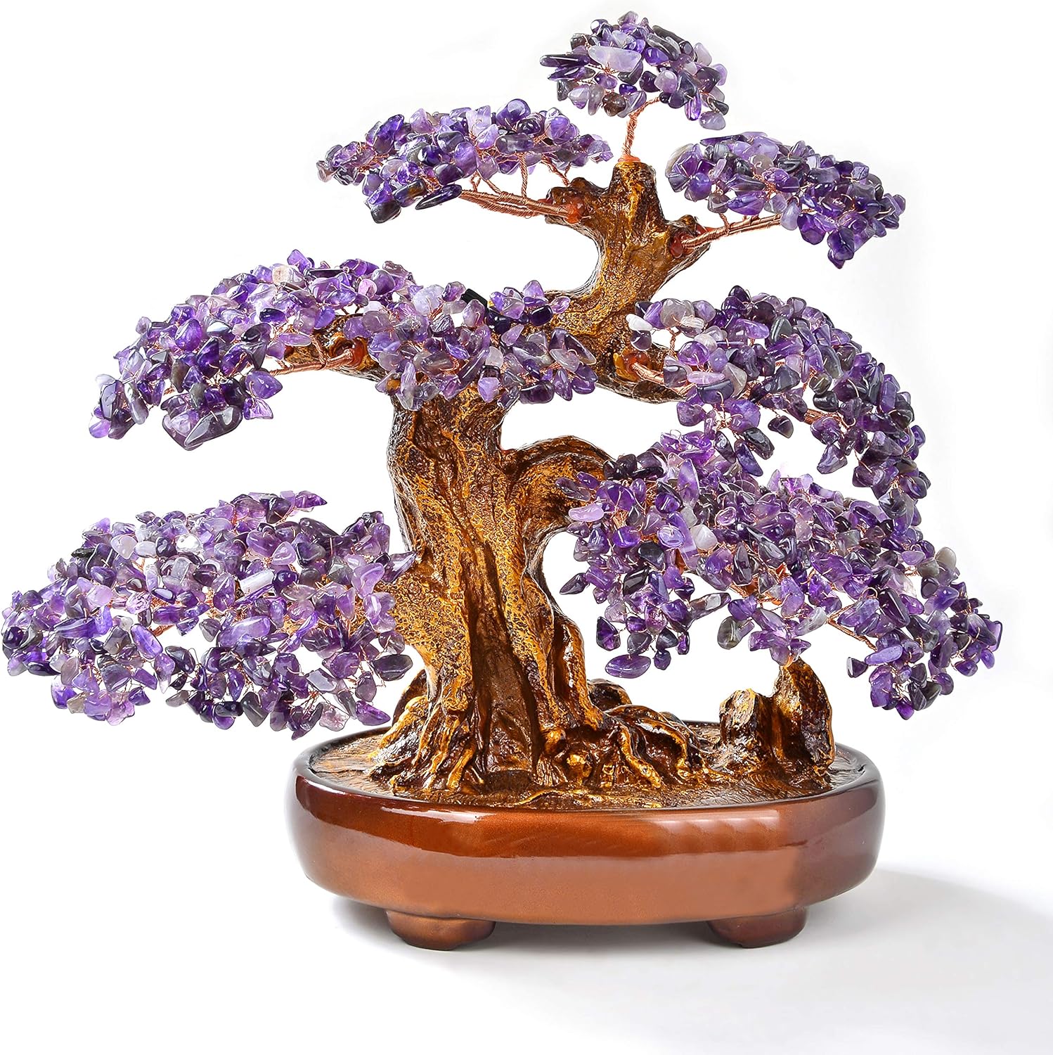 Kalifano Natural Amethyst Gemstone Chakra Crystal Tree with Healing Properties - Bonsai Feng Shui Money Tree for Positive Energy, Luck and Wealth