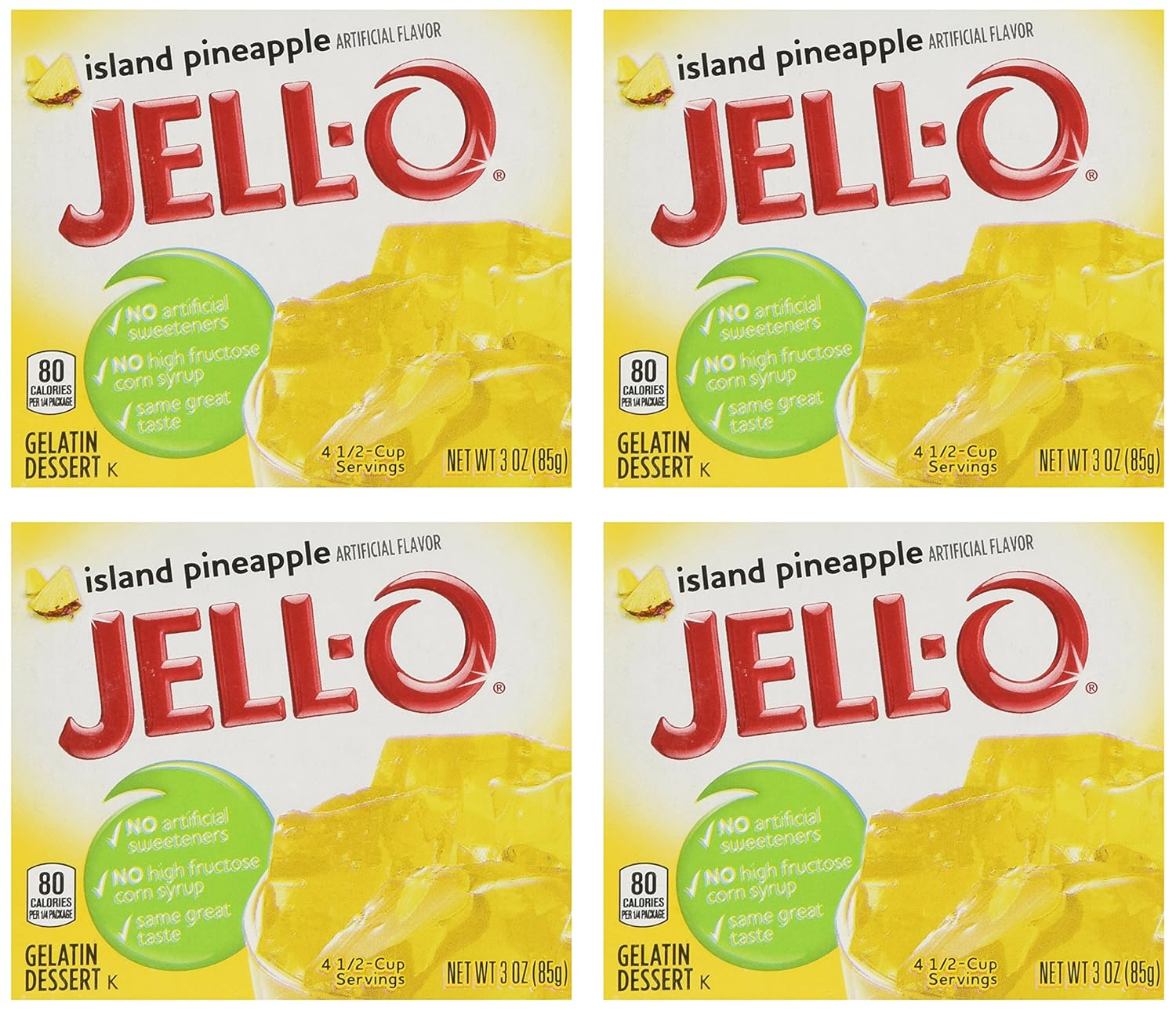 Jell-O Gelatin Dessert, Island Pineapple, 3Ounce Boxes (Pack of 4)