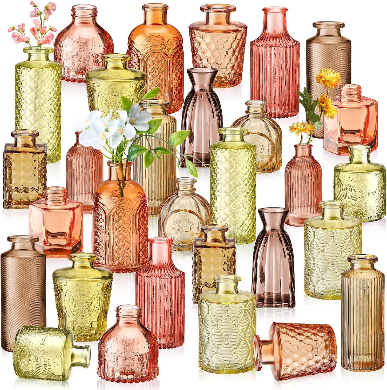 Yaomiao 30 Pcs Glass Bud Vases Centerpieces, Orange Yellow Series
