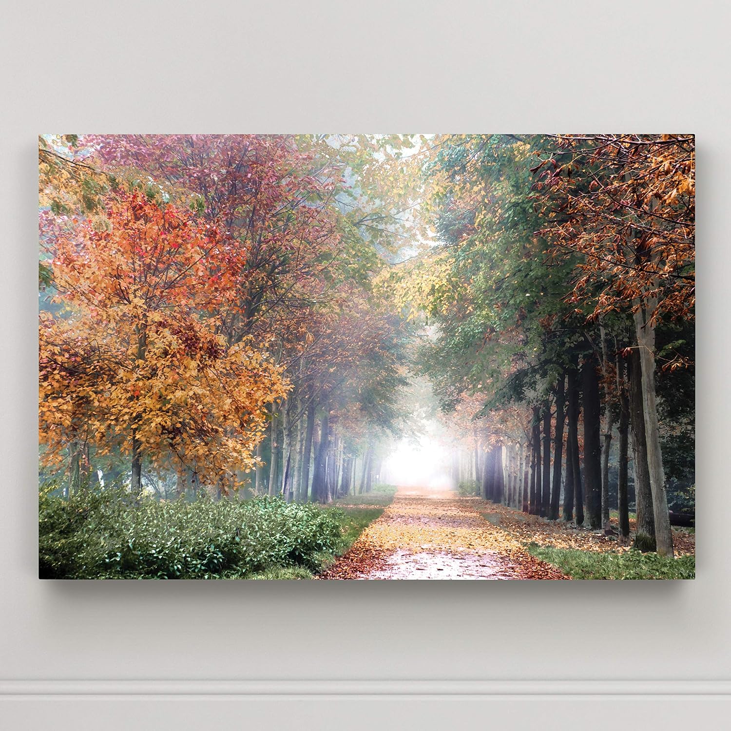 Renditions Gallery Home Wall Art Pictures Pathway through the Misty Autum Forest Canvas Hanging Prints for Living Room Office Decorations - 24"X36" LT08