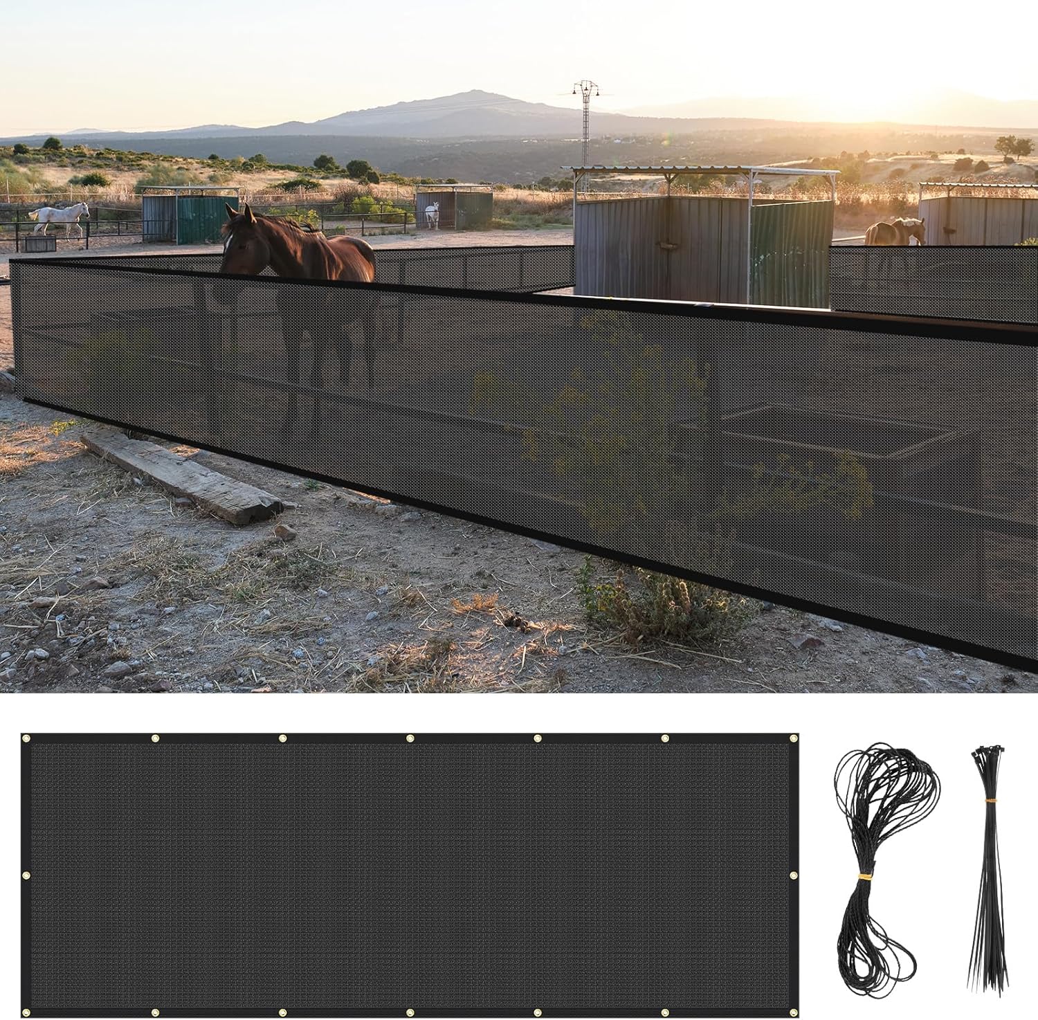 112 x 44 Inches Horses Stall Guard with Grommets and Ties Stall Panel Screen Heavy Duty Mesh Shade Net Cover Privacy Screen for Horse Stall Porch Deck Patio Backyard Outdoor Blockage