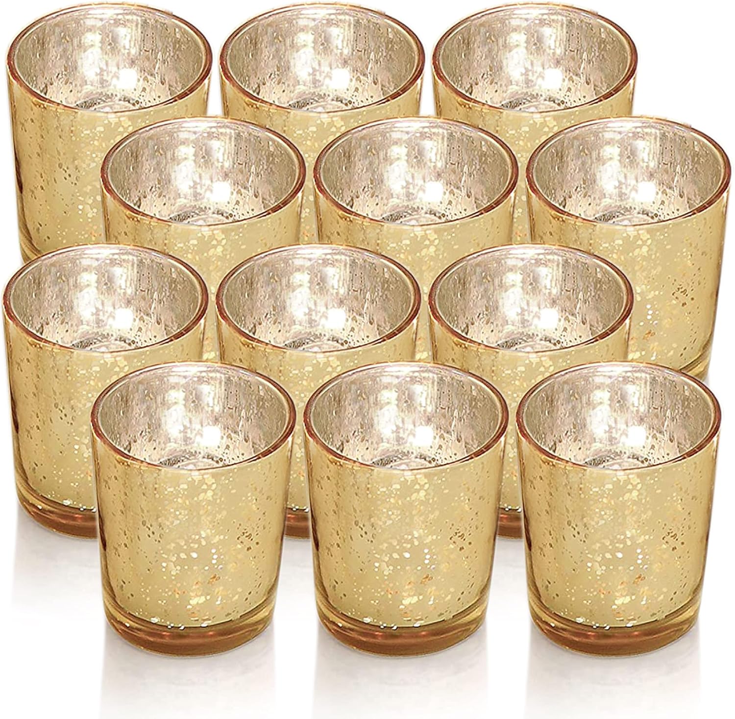Gold Votive Candle Holders, Mercury Glass Tealight Candle Holder Set of 12, Perfect Centerpieces for Wedding, Party, Home Decor (Gold)