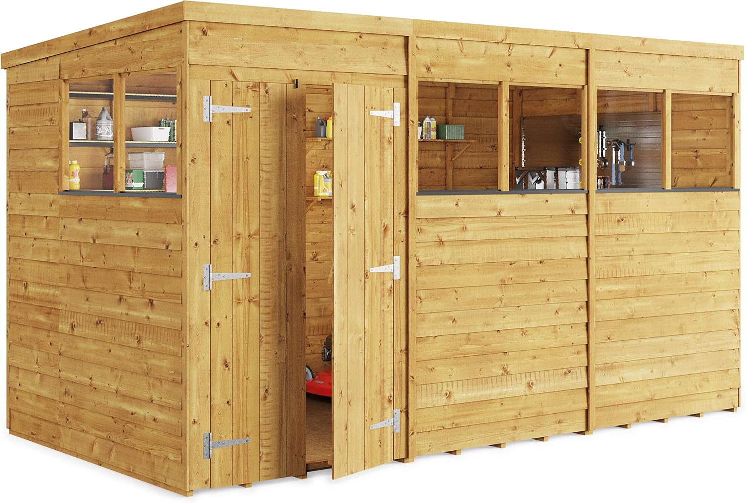 BillyOh 12x6 Switch Pent Log Cabin Wooden Garden Shed | 28x28 Framing Garden Storage Shed with Customizable Doors & Windows, Overlap Cladded Walls, Green Mineral Roof Felt | Versatile Outdoor Storage