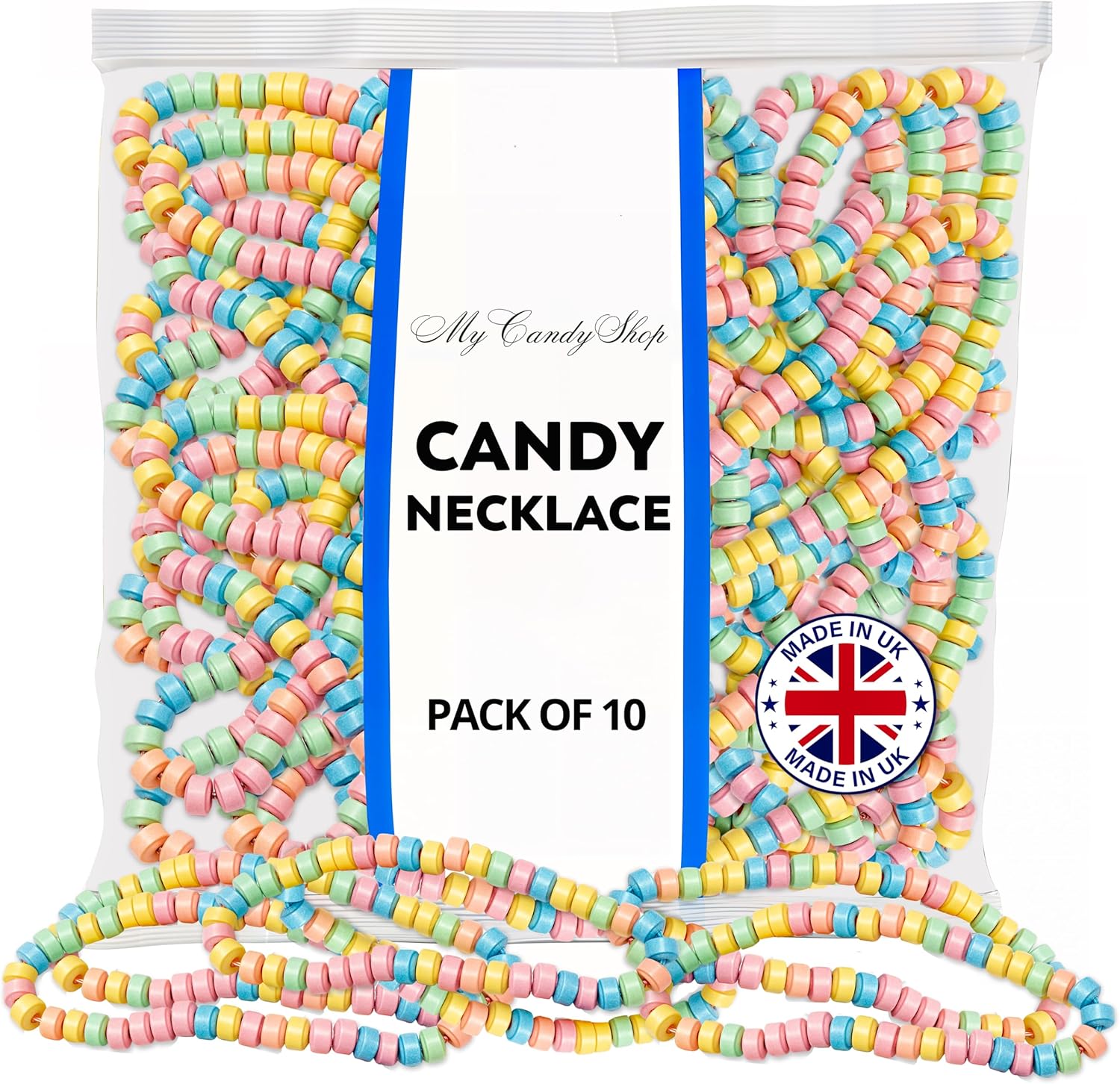 Candy Necklace/Sweet Necklace Pack of 10 - Packed in a Resealable Bag - Ideal Treat or Gift for Parties, Weddings or Christmas