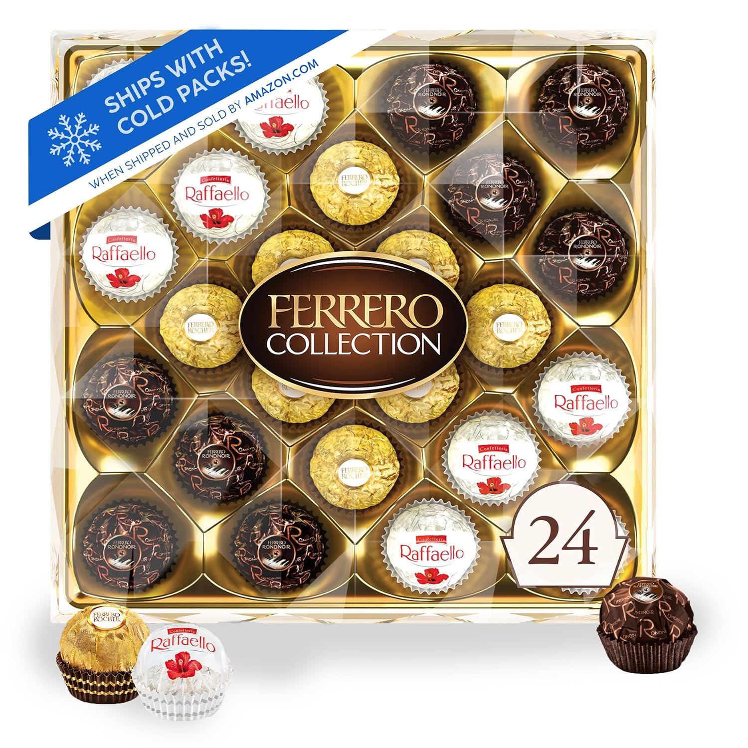 Ferrero Collection, 24 Count, Premium Gourmet Assorted Hazelnut Milk Chocolate, Dark Chocolate and Coconut, 9.1 oz