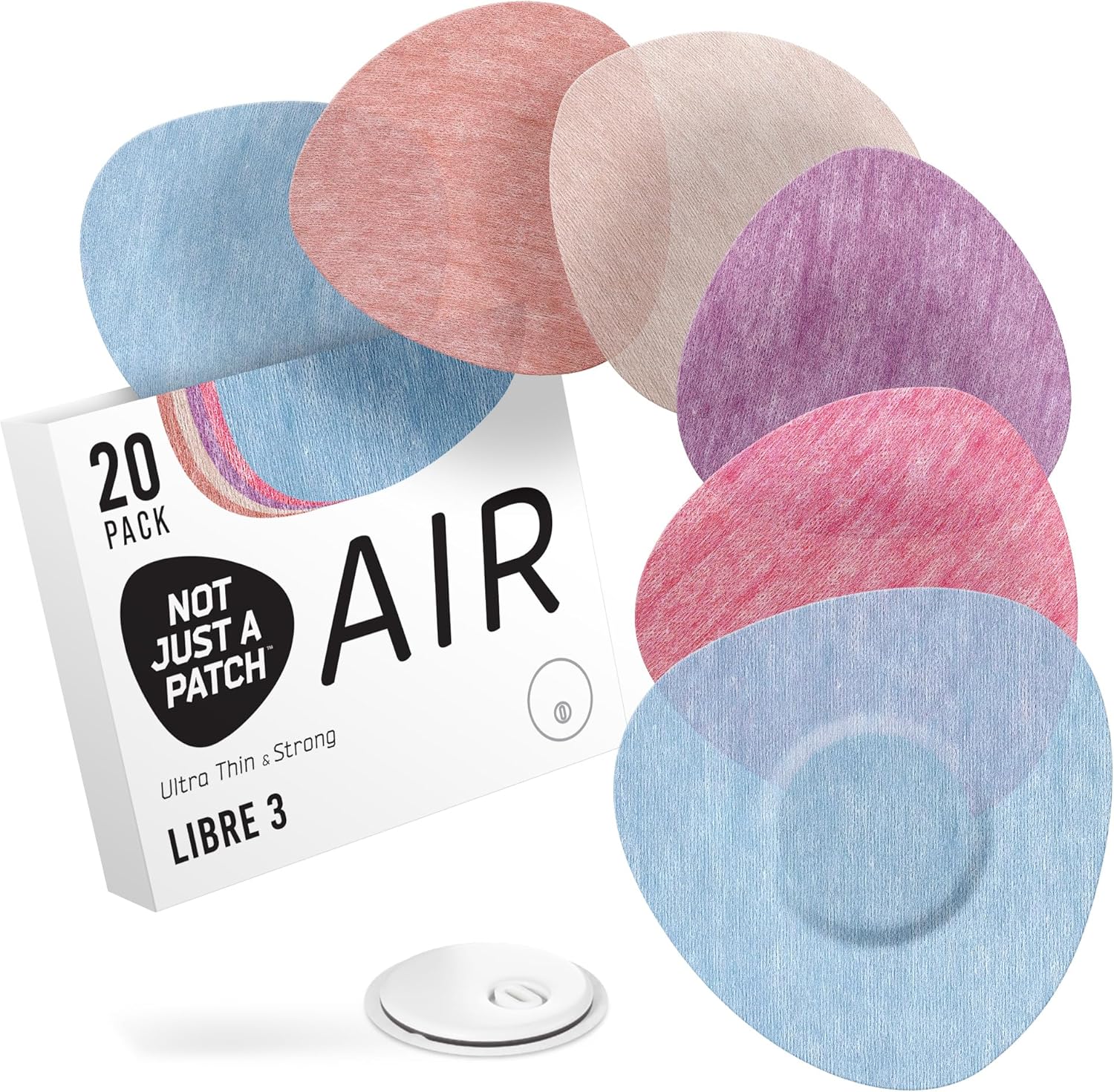 Not Just A Patch Air Libre 3 Plus Sensor Covers (20 Pack) - Thin, Strong and Light Adhesive Patches with Ultra-Hold 14 Day Adhesion, Durable Freestyle Libre 3 Sensor Covers - Multicolor