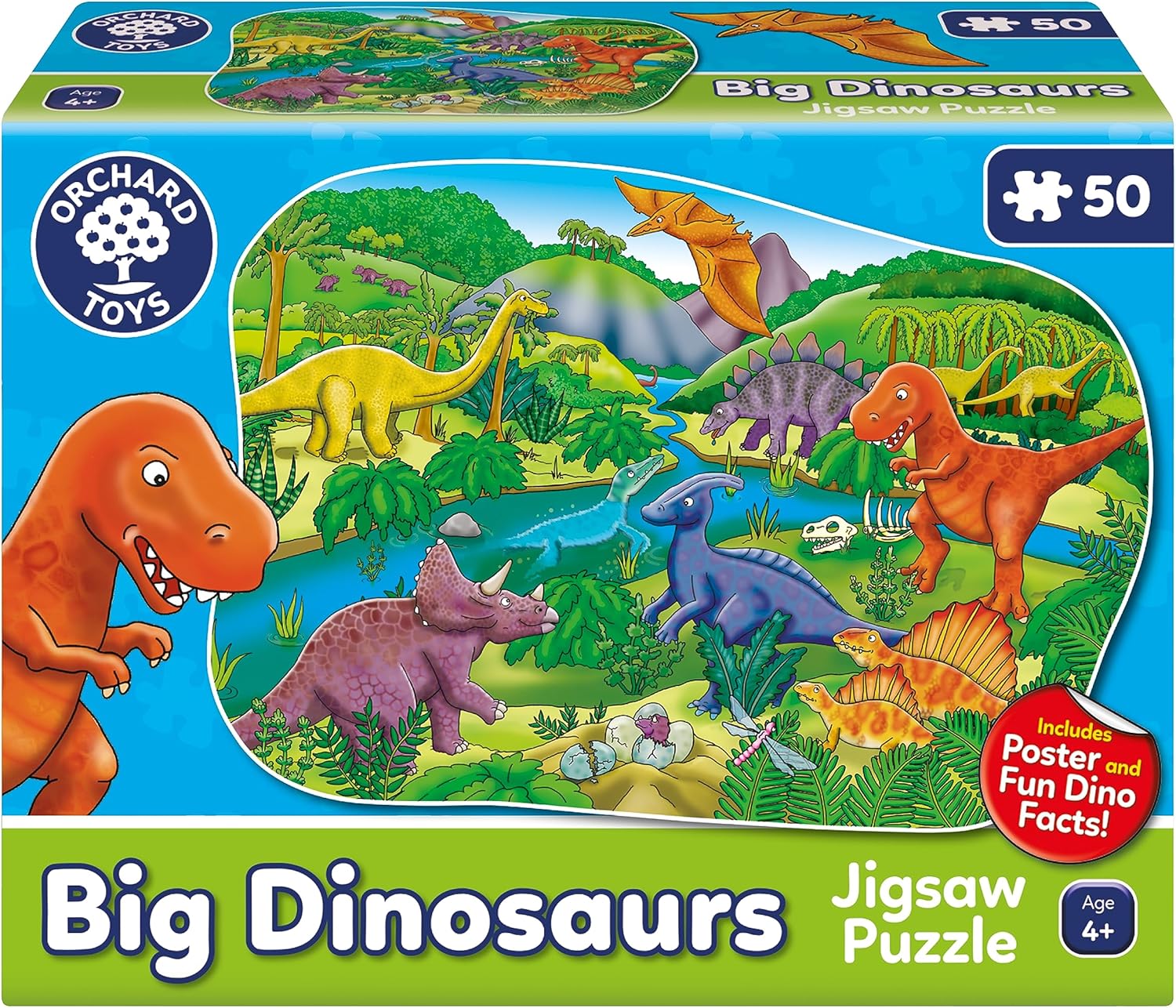 Orchard Toys Big Dinosaurs Jigsaw Puzzle for Kids - Large, 50-Piece, Dinosaur Floor Puzzles for 4+ Year Olds - Giant Games and Educational Toys for Children, Toddlers, Boys and Girls - 58 x 40 cm