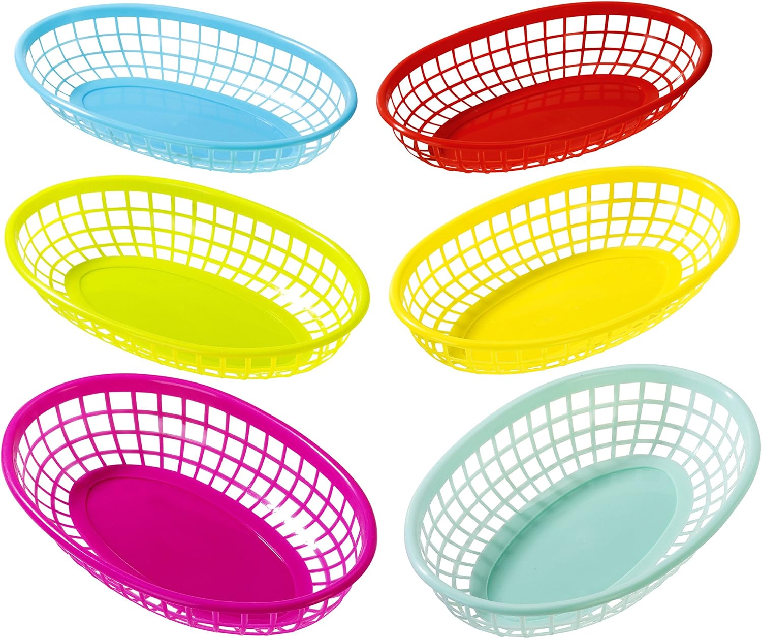 Talking Tables 6 Pack Reusable Plastic Colourful Food Baskets for Hotdogs, Burgers, Fries, Sweets, Crisps, Snacks | Movie Nights, Kids Birthday Party Picnics, Tropical BBQ, Summer Garden Festival