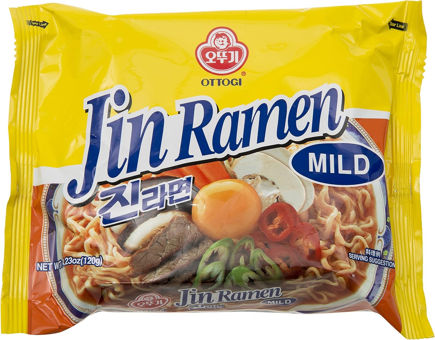 Ottogi Jin Ramen Noodle Mild Hot Spicy (Pack of 5)