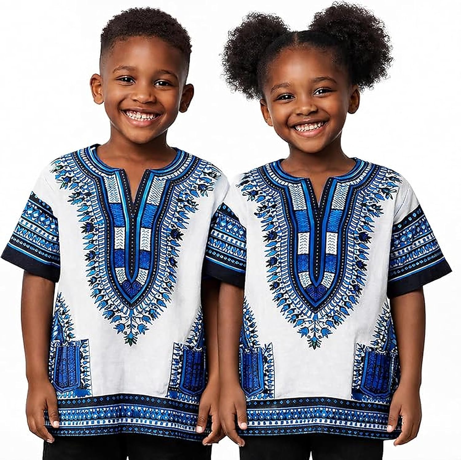 Dashiki African Kids Shirt Traditional Design, Authentic Clothes for Children Ethnic Patterns and African Print Boy Girl