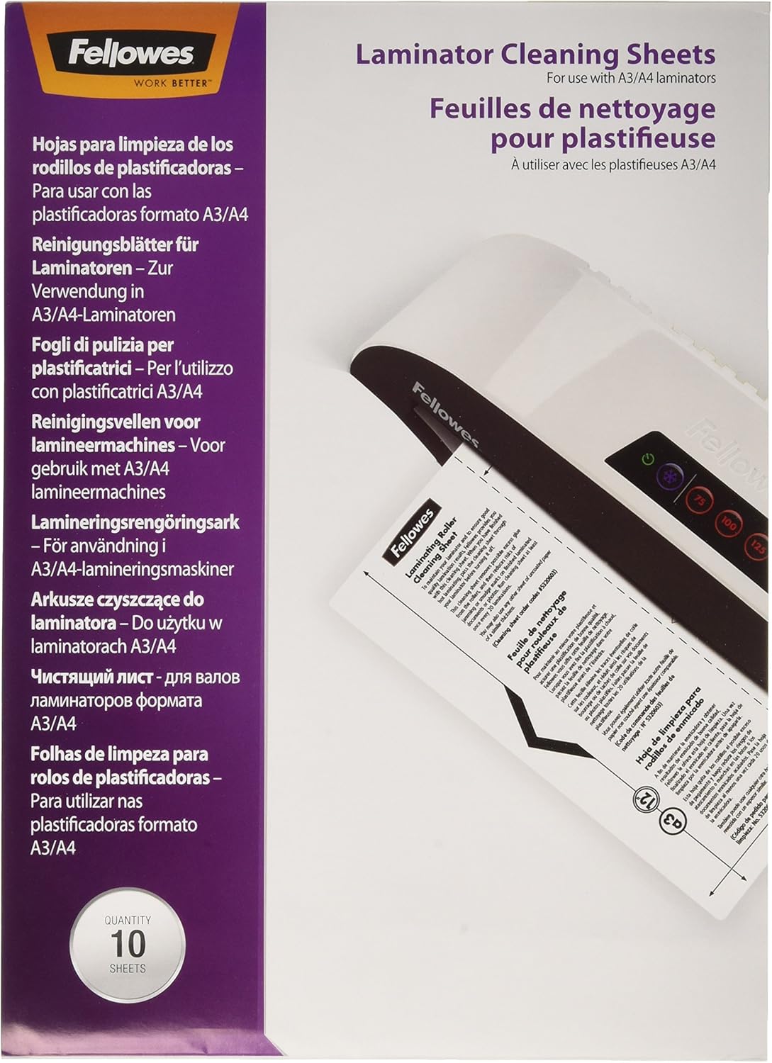 Fellowes A4 Laminator Cleaning Sheets,White,(Pack of 10)