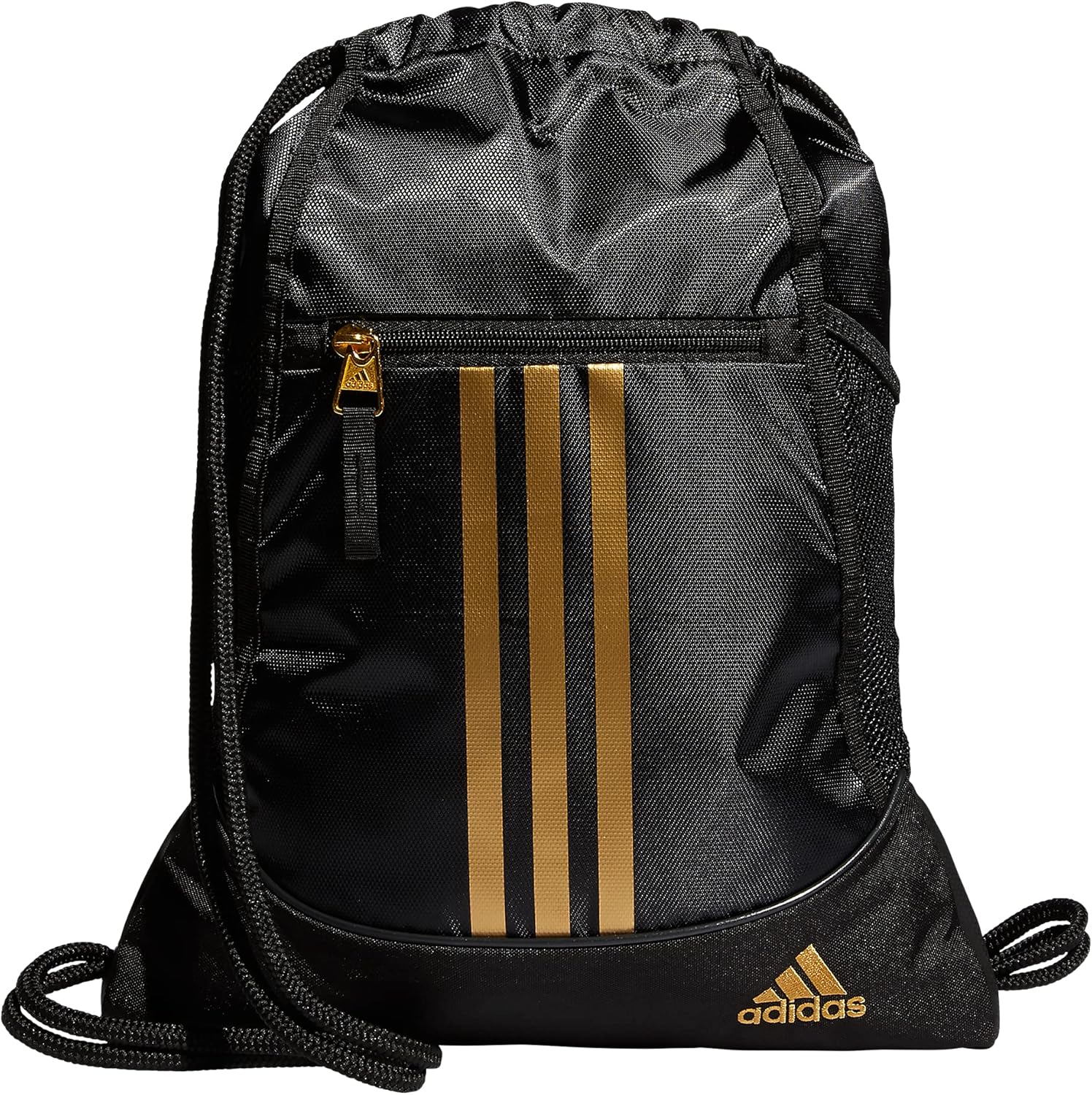 adidas Alliance Sackpack, Drawstring, Lightweight Small Gym Bag for Women, Soccer Backpack, Black/Gold Metallic/Black, One Size