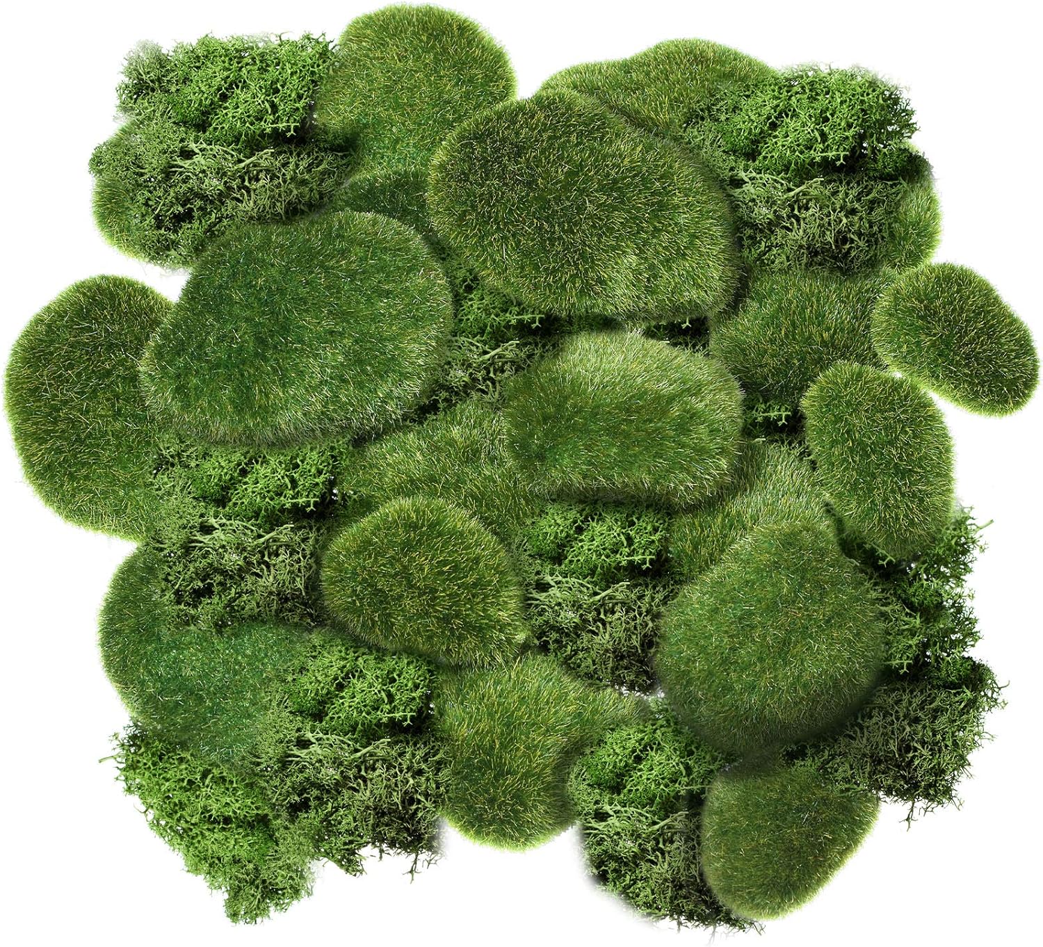 Chuangdi 20 Pcs Artificial Moss Rock Assorted Sized Decorative Faux Green Stones Green Moss Balls Decor for Floral Arrangements and Crafting Gardens