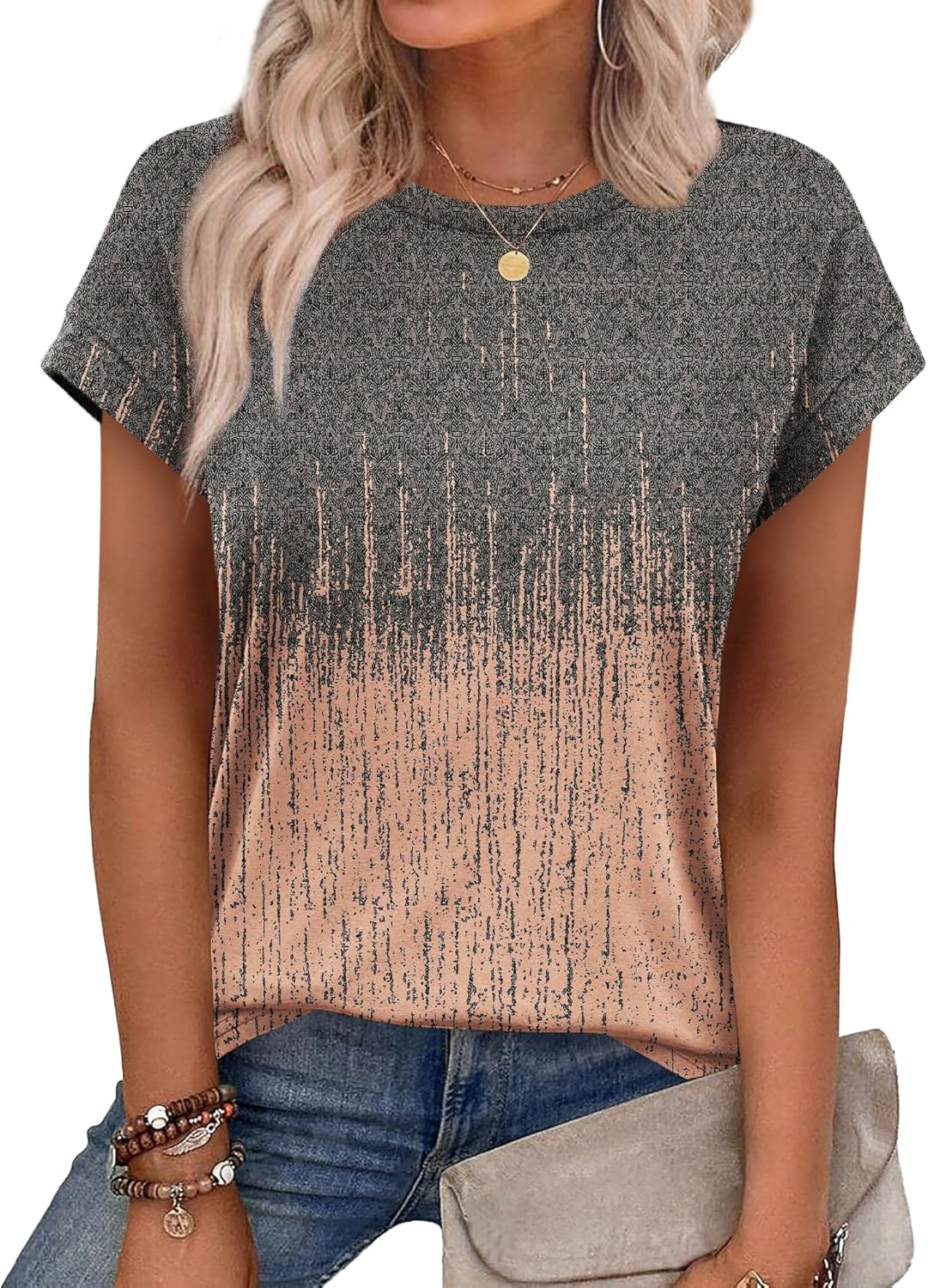 Alaroo Womens Summer Tops Short Sleeve Shirts Crew Neck Cute Trendy Tunic Blouses (S-3XL)