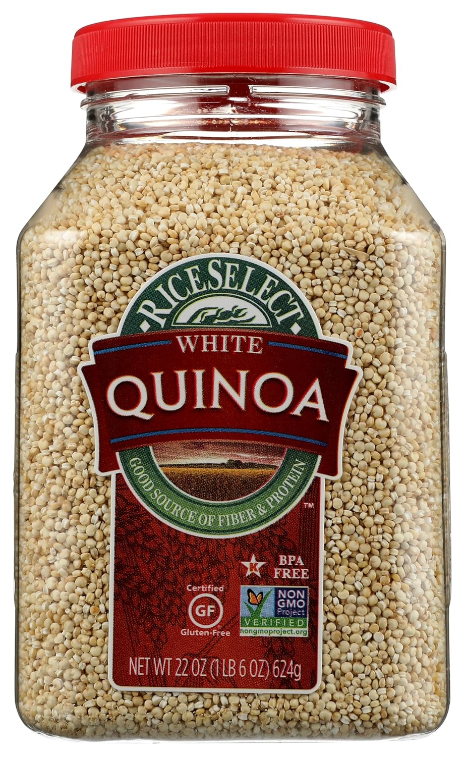 RiceSelect White Quinoa, Premium Gluten-Free Seed, Star-K Kosher, and Non-GMO Quinoa, 22-Ounce Jar